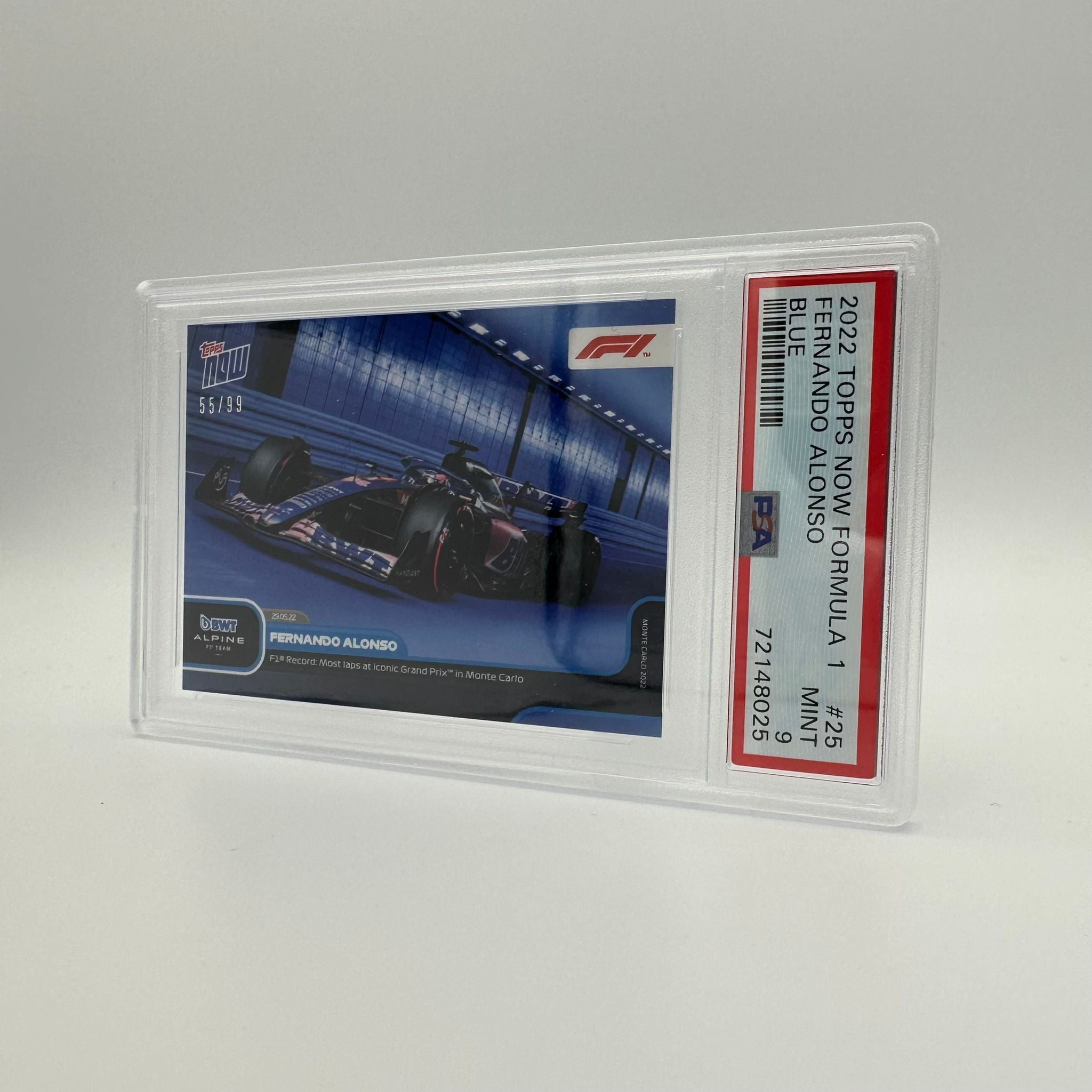 PSA 9 Graded 55/99 Fernando Alonso F1 Racing Card - Record Holder for Most Laps at Monaco Grand Prix #25 - Perfect for F1 Collectors and Sports Memorabilia Displays