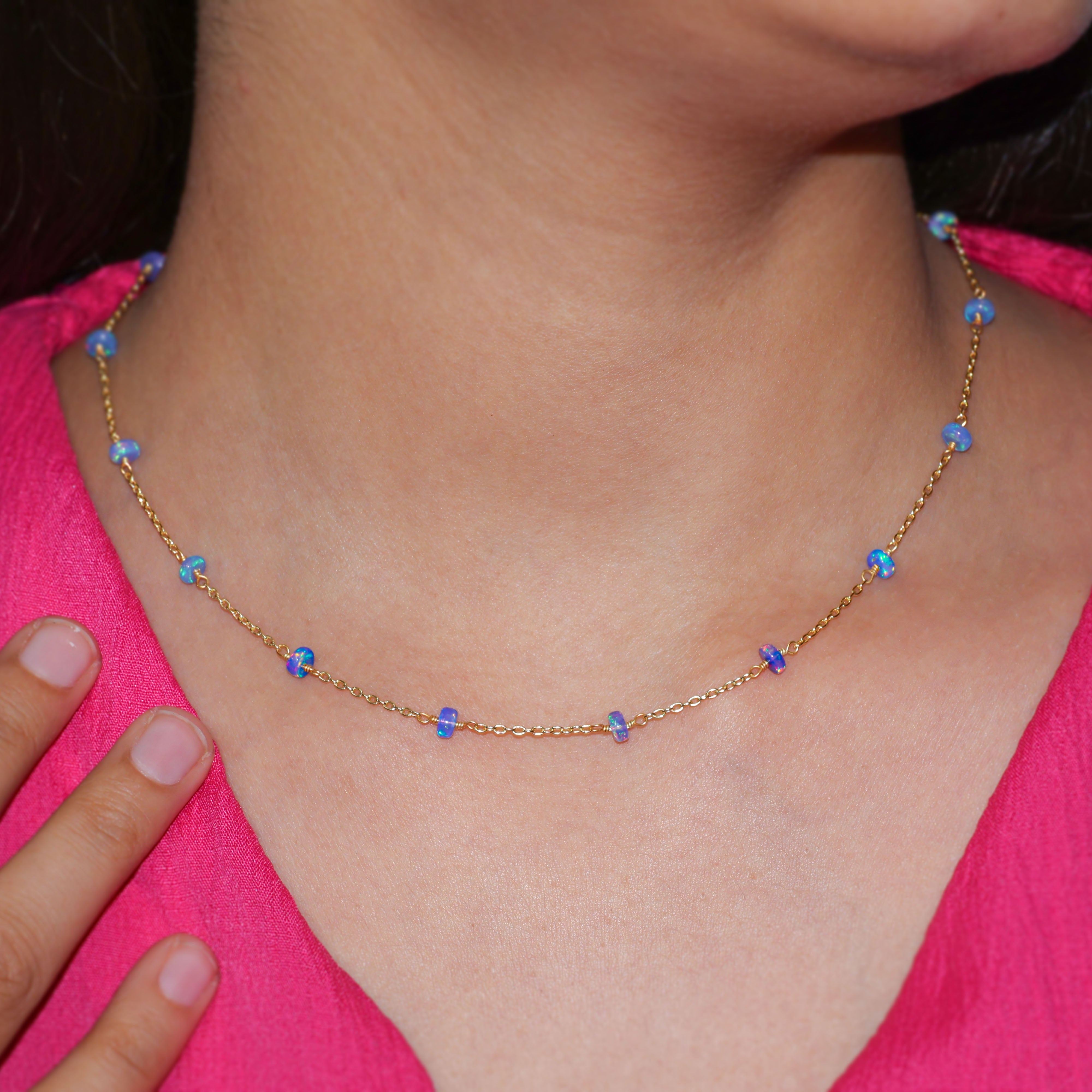 Elegant Beaded Chain Necklace for Women - Natural Blue Opal Gemstone Jewelry | Perfect for Casual Wear, Parties & Special Occasions