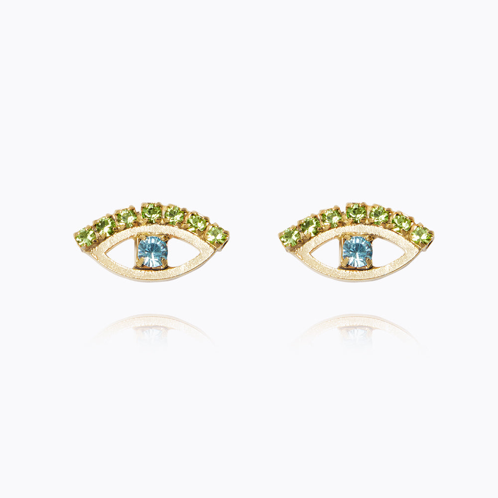 Elegant Green and Blue Greek Eye Earrings for Women - Dainty Petite Studs for Everyday Wear, Gift Giving, and Boho Fashion