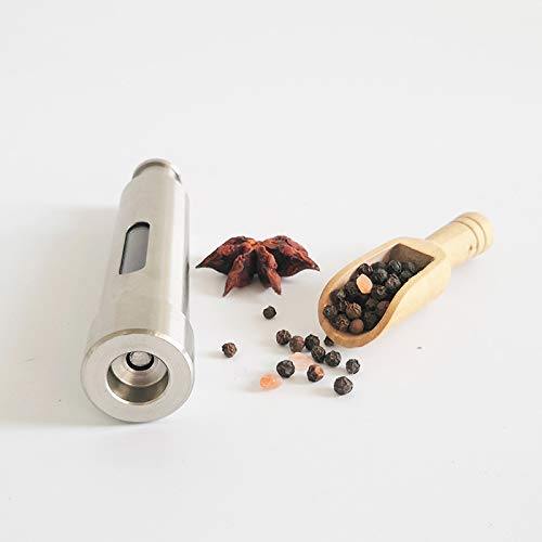 Premium One-Handed Mini Thumb Push Button Stainless Steel Salt and Pepper Grinder - Himalayan Pink Salt & Black Peppercorn Mill for Kitchen, Stove, Grill, Camping & Dining Table Seasoning