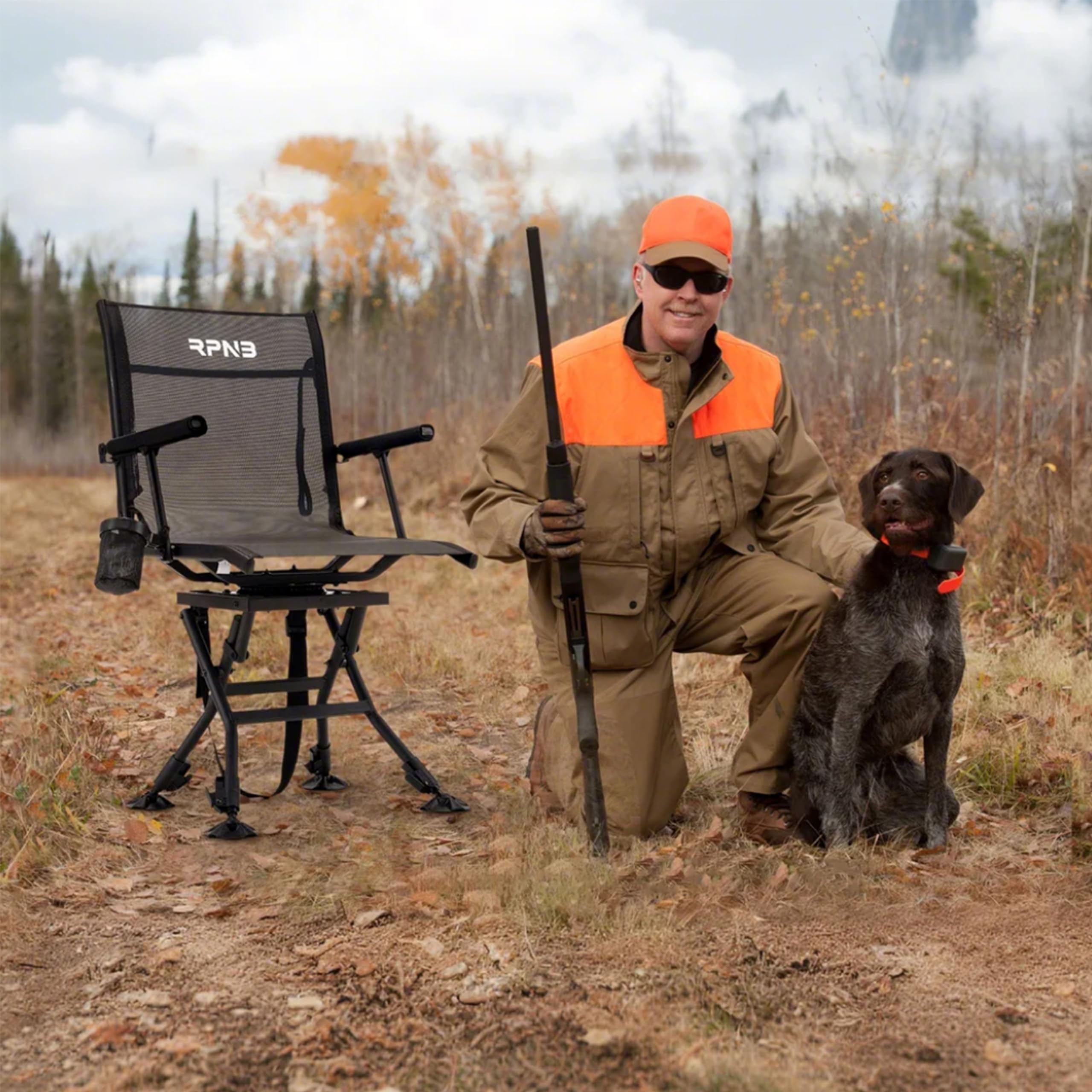 RPNB 360° Swivel Hunting Chair with Adjustable Legs & Duck Feet - Silent Hunting Blind Chair, 300LBS Capacity, Portable Folding Textilene Seat for Deer Hunting, Duck Hunting & Fishing - Perfect for Tree Stands, Ground Blinds & Outdoor Adventures