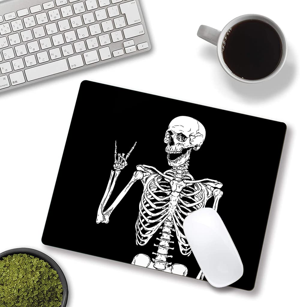 Black Human Skeleton Mouse Pad - Non-Slip Rubber Base, Waterproof & Smooth Surface - Customized Mousepad for Computer & Laptop - Perfect for Gaming, Office Work & Home Use