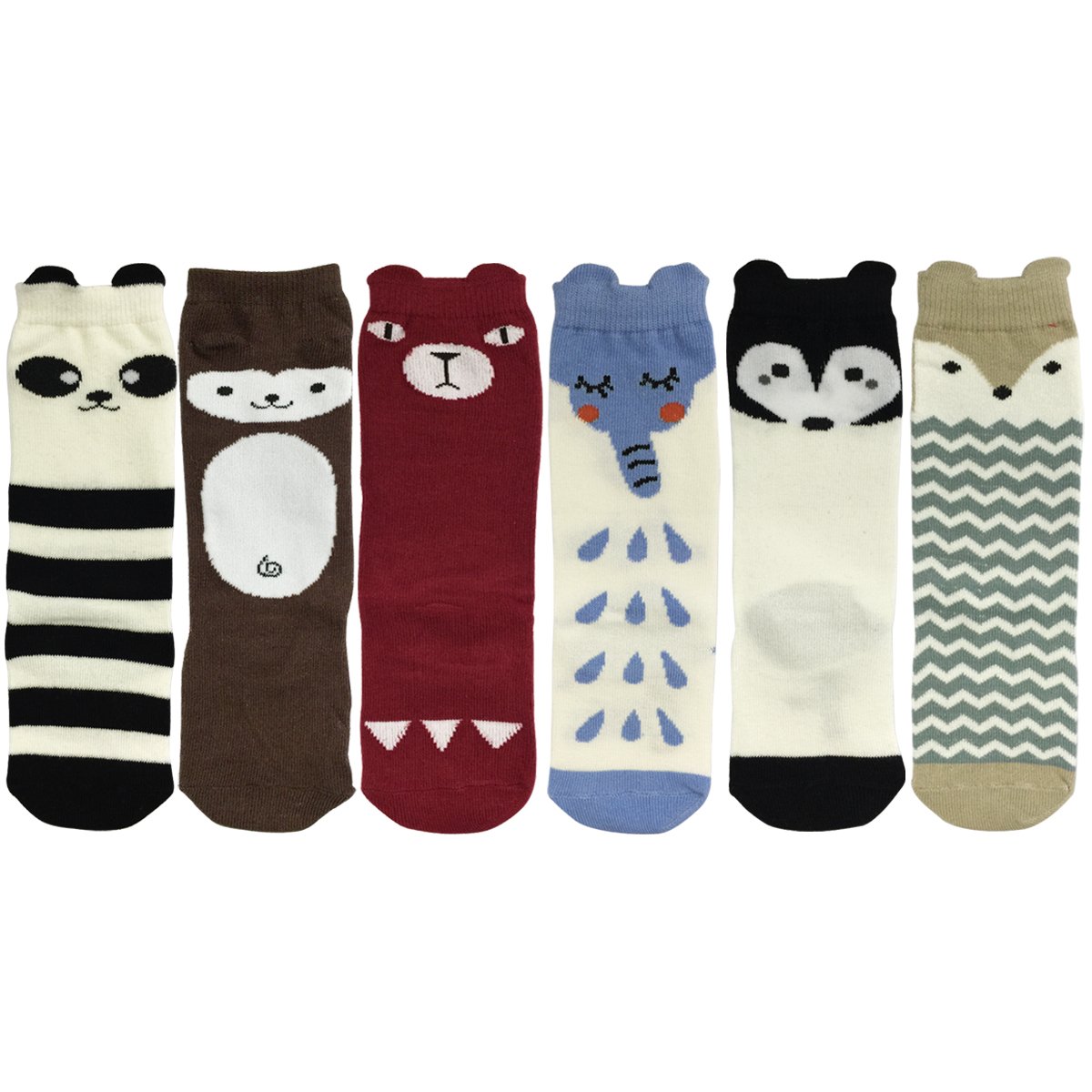 Allydrew Zoo Animal Tube Socks for Toddlers & Kids - 6 Pairs Cute Animal Print Crew Socks for Boys & Girls - Perfect for School, Playtime & Daily Wear