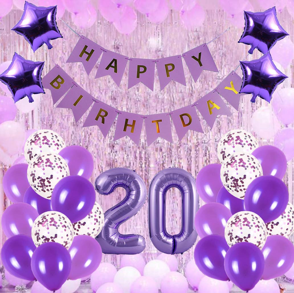 20th Birthday Party Decorations Kit - Happy Birthday Banner, Number 20 Balloons & Purple Party Supplies for 20th Birthday Celebration | Perfect for Milestone Parties, Adult Birthdays & Special Occasions