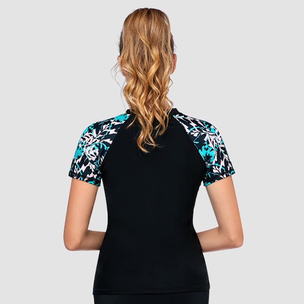 Wild Reverie Women's UPF 50+ Short Sleeve Rash Guard - Sun Protection Swim Shirt for Surfing, Swimming & Outdoor Activities