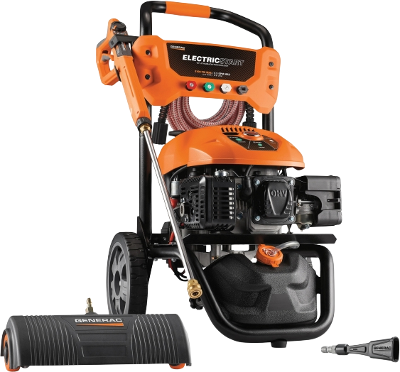 Generac 3100 PSI 2.5 GPM Electric Start Gas Pressure Washer Kit with 5 Nozzle Attachments - Heavy Duty Power Washer for Driveway, Deck, Patio & Home Exterior Cleaning