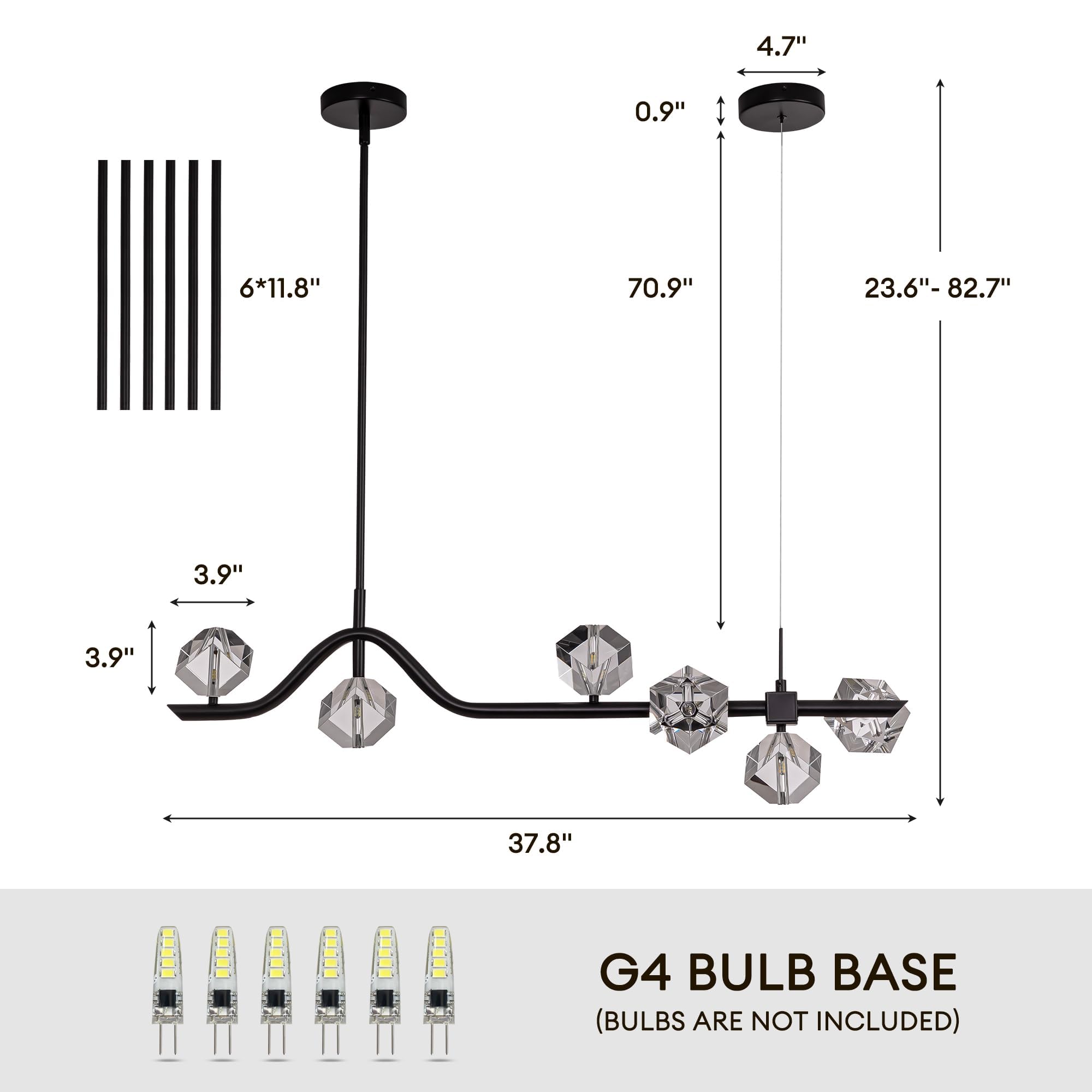 Modern 6-Light Black Crystal Chandelier for Dining Room, Living Room & Kitchen Lighting, Elegant Ceiling Light Fixture Over Table, Perfect for Home Decor and Ambient Illumination
