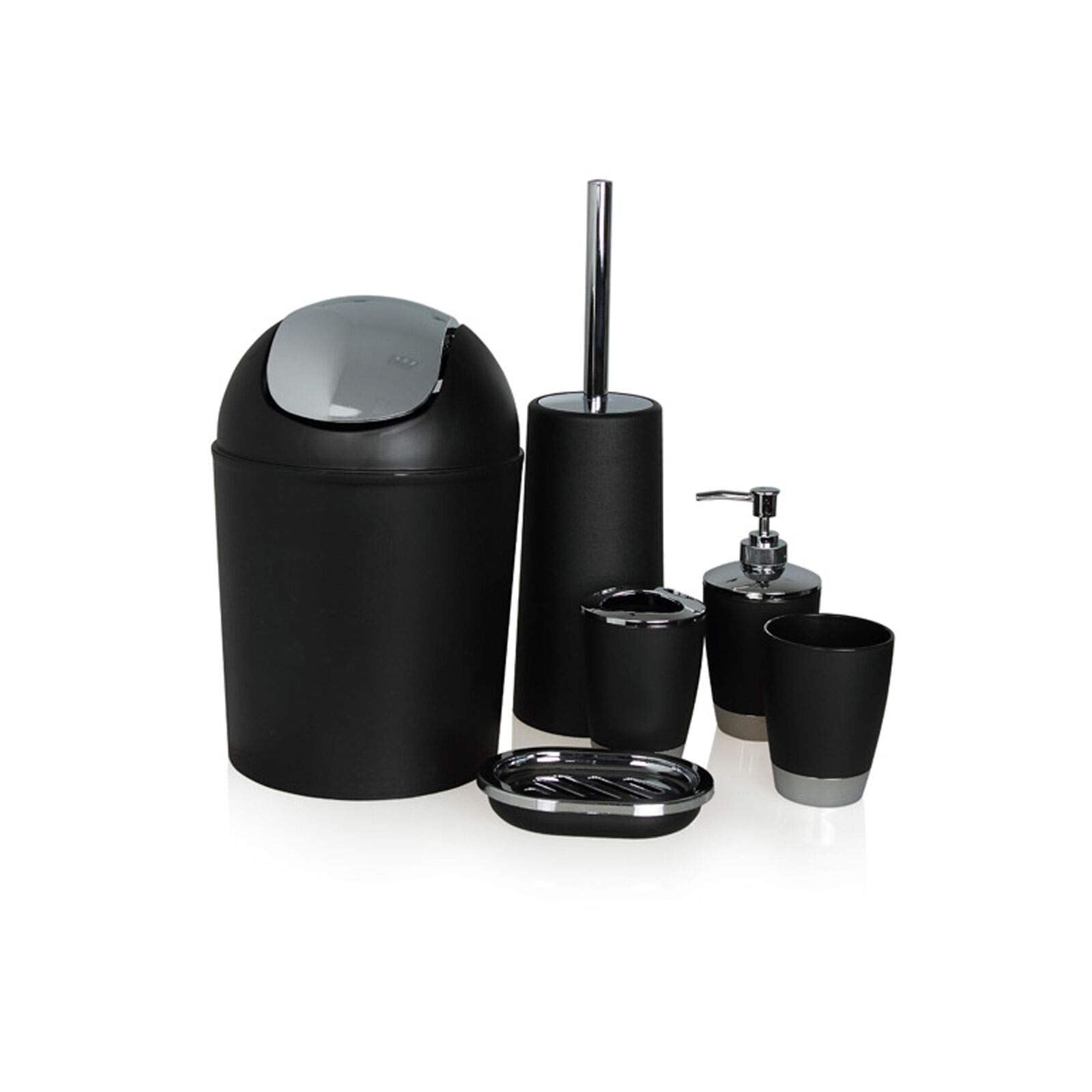 EliteKoopers 6-Piece Black Bathroom Accessories Set - Soap Dispenser, Toothbrush Holder, Tumbler Cup - Modern Bathroom Decor for Home, Hotel & Spa Use