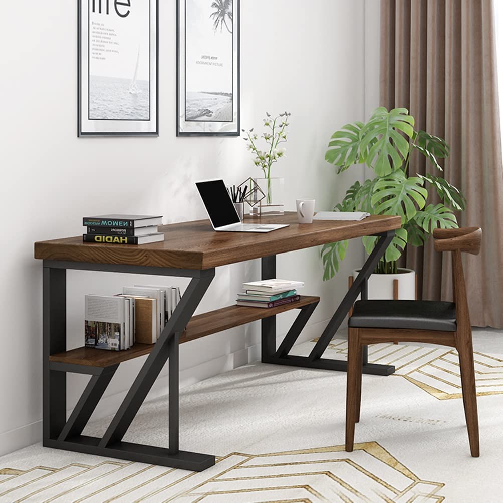 Solid Wood Home Office Computer Desk with Shelves | 120-280CM Adjustable Width Gaming & Workstation Table | Sturdy Metal Legs for Study, Gaming & Remote Work (110.2x39.4x29.5 Inches) | Perfect for Small Spaces & Home Offices
