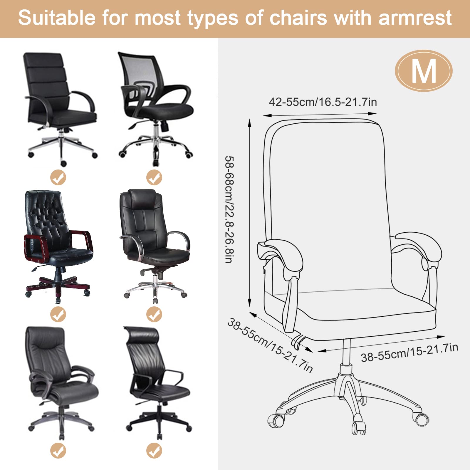 Durable Zippered Office Chair Cover - Washable Stretchable Desk Chair Slipcover for High Back Computer Chairs - Medium Size Grey Rhombus Print - Perfect for Home Office, Gaming & Workspace Decor