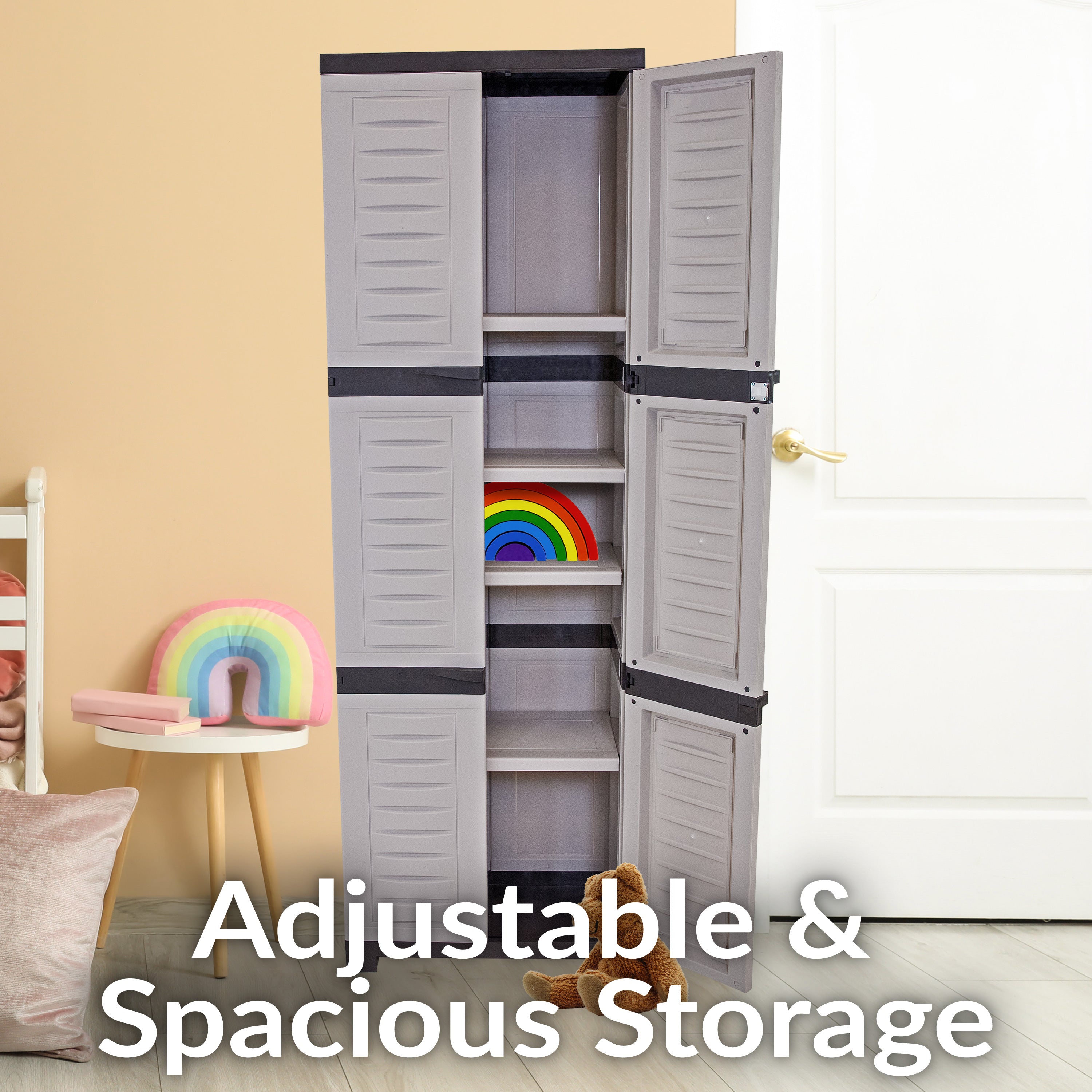 Sunnydaze 4-Shelf Plastic Lockable Storage Cabinet - 72 Inch Heavy Duty Utility Organizer for Garage, Shed, or Outdoor Storage | Weather-Resistant & Secure Shelving Unit