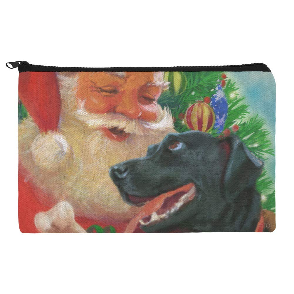 Christmas Holiday Santa and Black Labrador Dog Makeup Bag - Cosmetic Organizer Pouch for Travel, Gym & Daily Essentials Storage