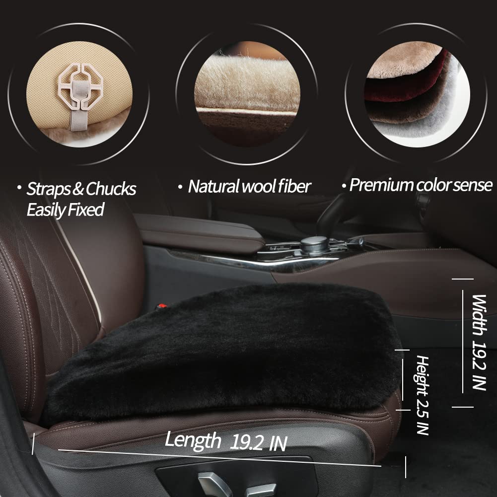 Genuine Sheepskin Car Seat Cushion - Premium Comfort Seat Cover for Cars, Trucks & SUVs - Breathable Driver Seat Protector Pad - Black Front Seat Cushion (1 Piece) - Perfect for Long Drives, Office Chairs & Car Decor Accessories