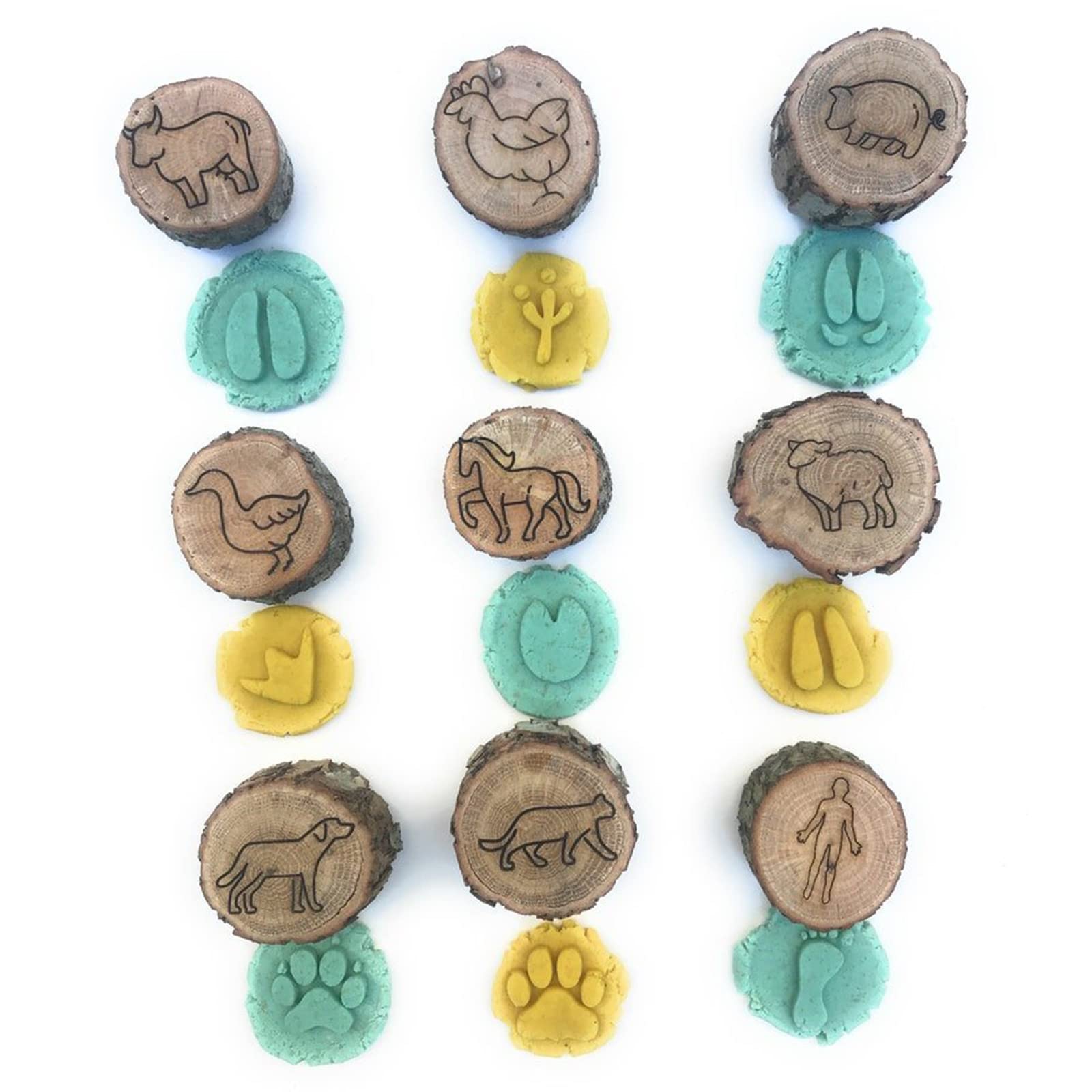 Animal Tracks Stamps Set of 9 - Farm Animal Footprint Playdough Stampers for Kids, Wooden DIY Craft Stamps for Clay & Plasticine, 1.2 Inch Animal Pattern Molds - Perfect for Sensory Play, Arts & Crafts, and Educational Activities