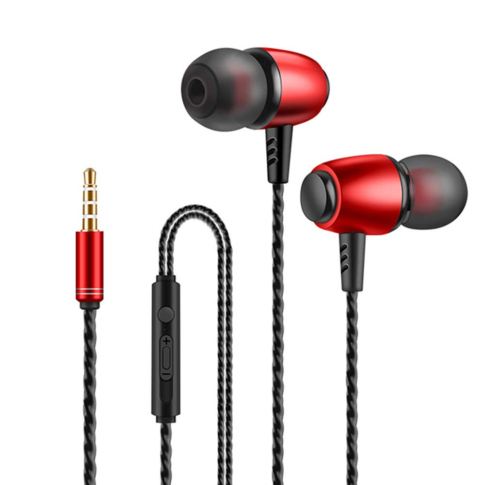 JacobsParts 2-Pack Noise Isolating In-Ear Headphones with Built-in Mic & Volume Control - Red | Perfect for Running, Gym Workouts & Commuting