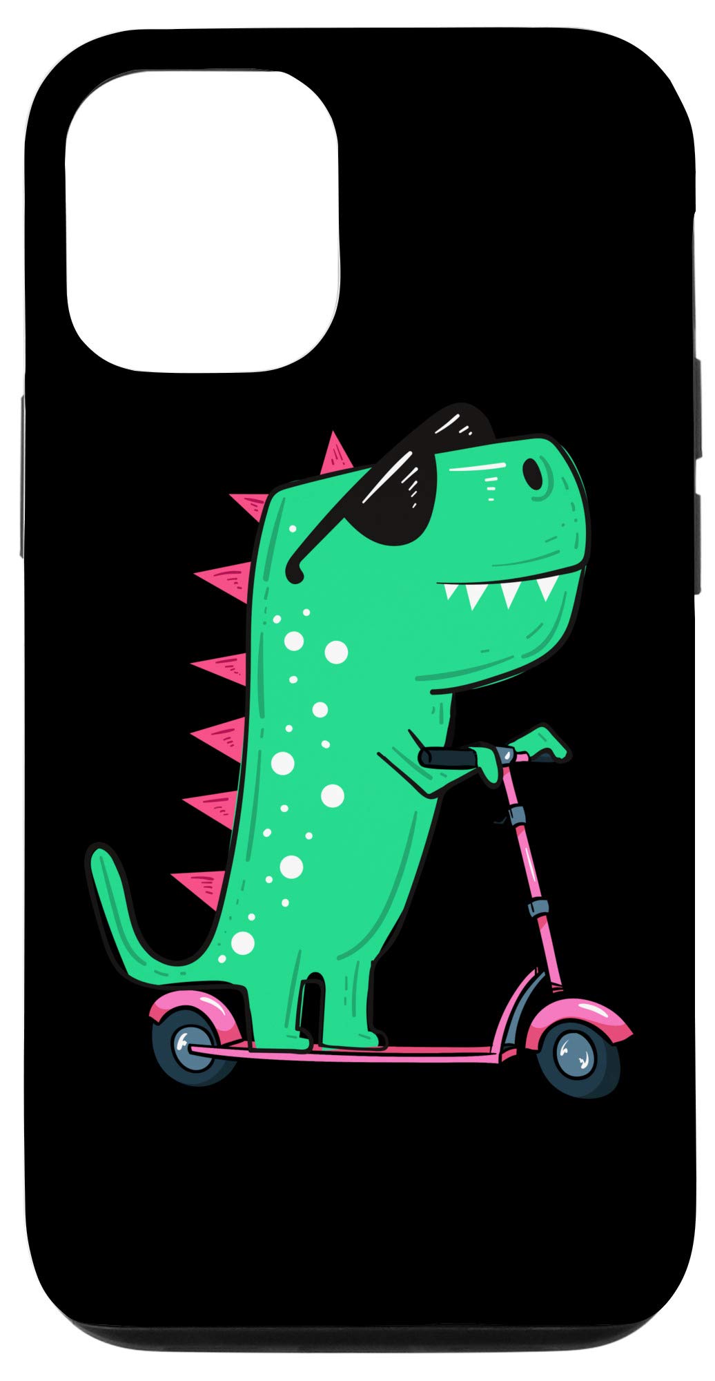 Durable iPhone 12/12 Pro Case with Fun Dinosaur T-Rex Riding Scooter Design - Shockproof Protective Cover for Everyday Use, Work & Travel