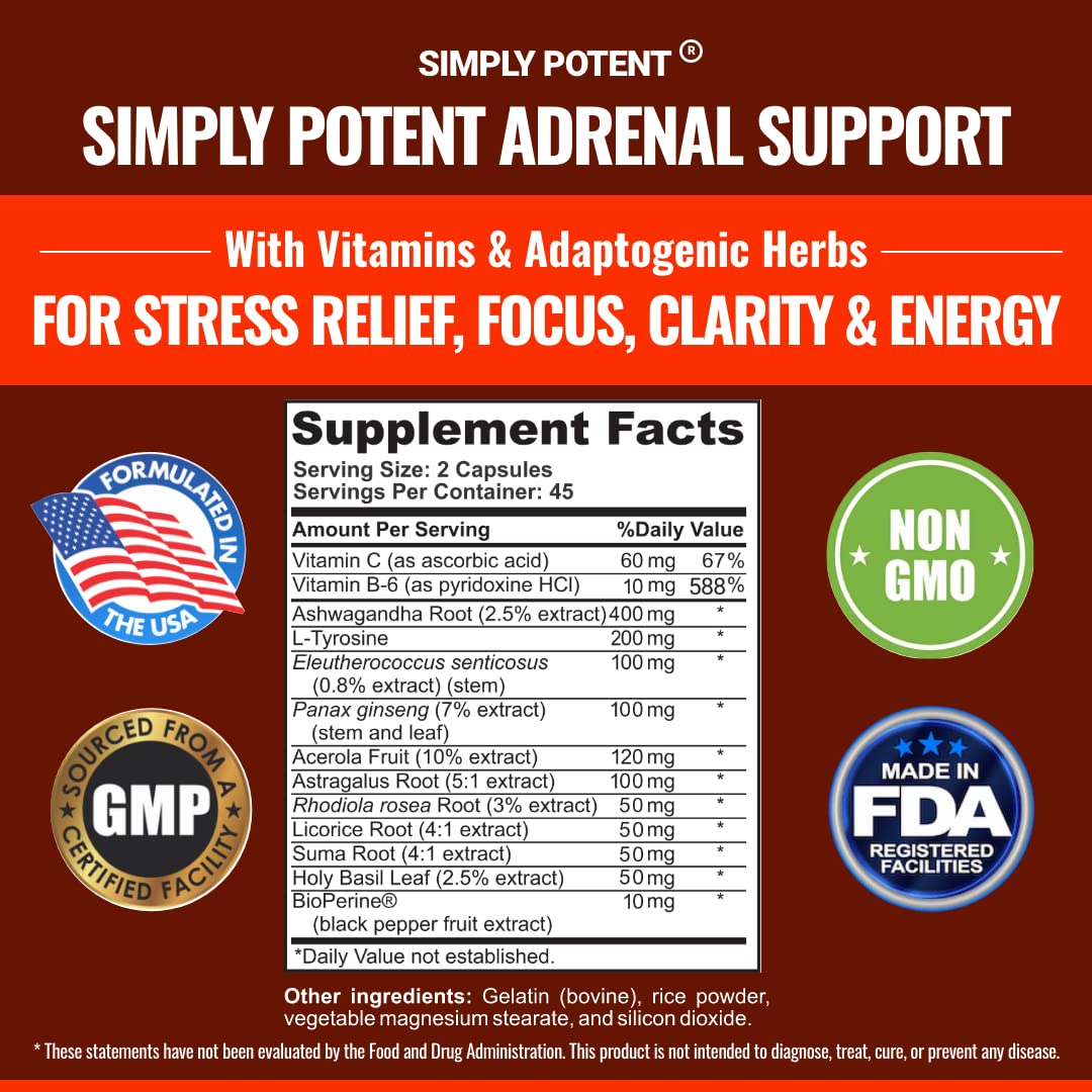 Adrenal Support & Cortisol Manager Supplement - 90 Capsules with Ashwagandha, Licorice Root, Rhodiola Rosea, Ginseng & Holy Basil for Adrenal Fatigue Relief in Men & Women | Stress Reduction, Energy Boost & Hormone Balance for Daily Wellness