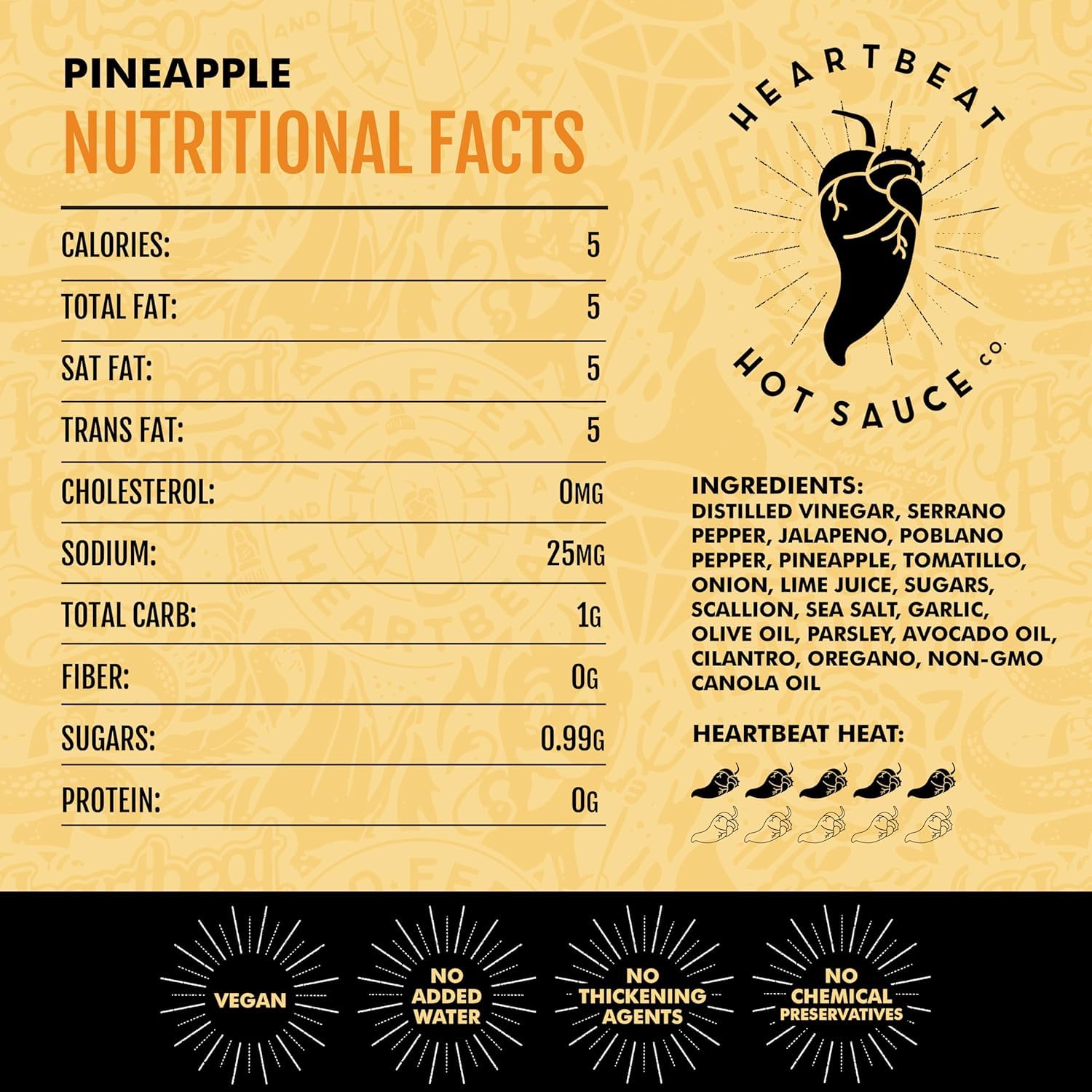 Heartbeat Hot Sauce Co. - Pineapple Habanero Hot Sauce, 6 oz Bottles (6-Pack) | Spicy & Sweet Flavor | Perfect for Tacos, Wings & Grilling