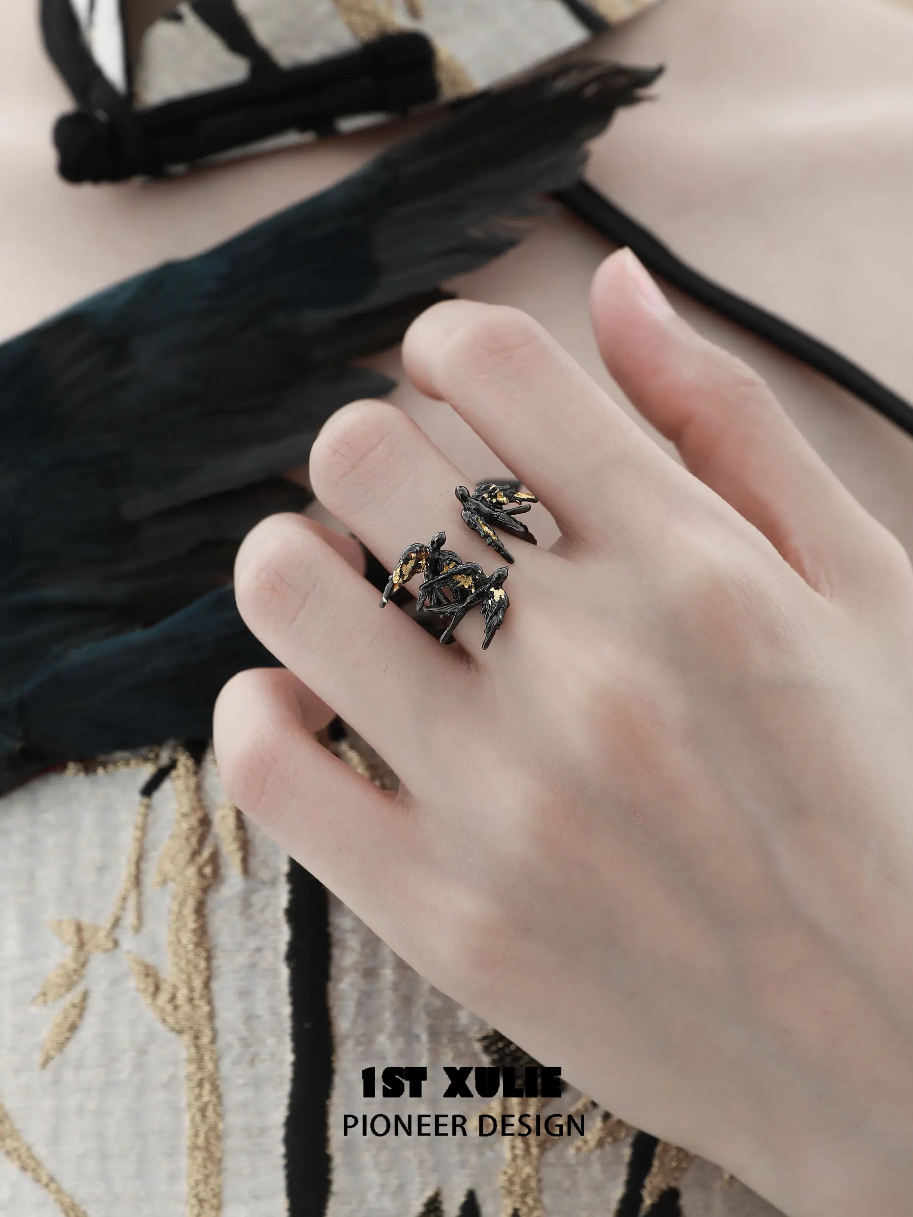 Swallow's Return 925 Sterling Silver Open End Gold Foil Ring - Elegant Adjustable Jewelry for Women, Perfect for Weddings, Anniversaries & Everyday Wear