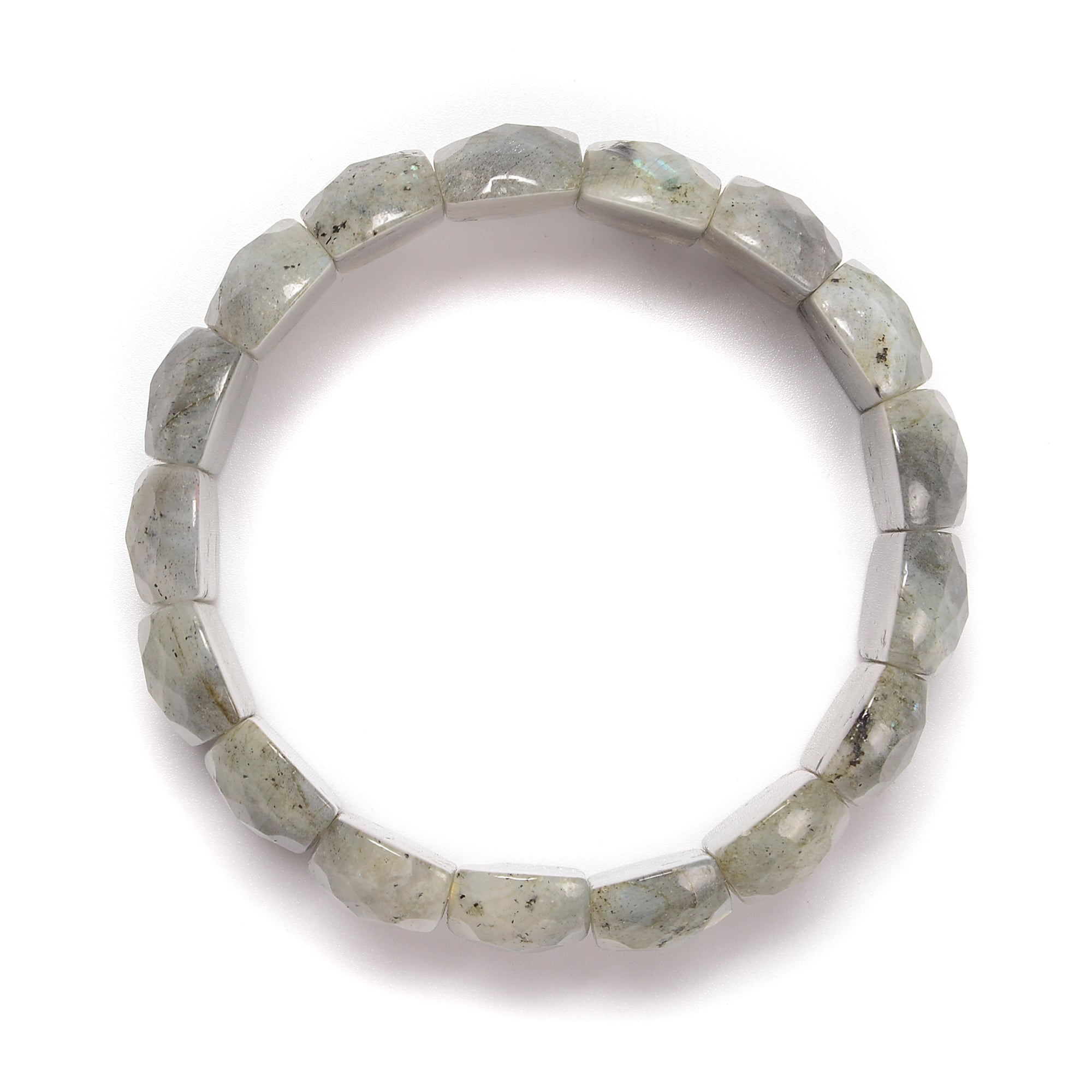 Labradorite Faceted Rectangle Beaded Elastic Bracelet - 12x20mm Gemstone Stretch Bracelet - 7.5'' Adjustable Length for Women - Perfect for Yoga, Meditation & Boho Fashion