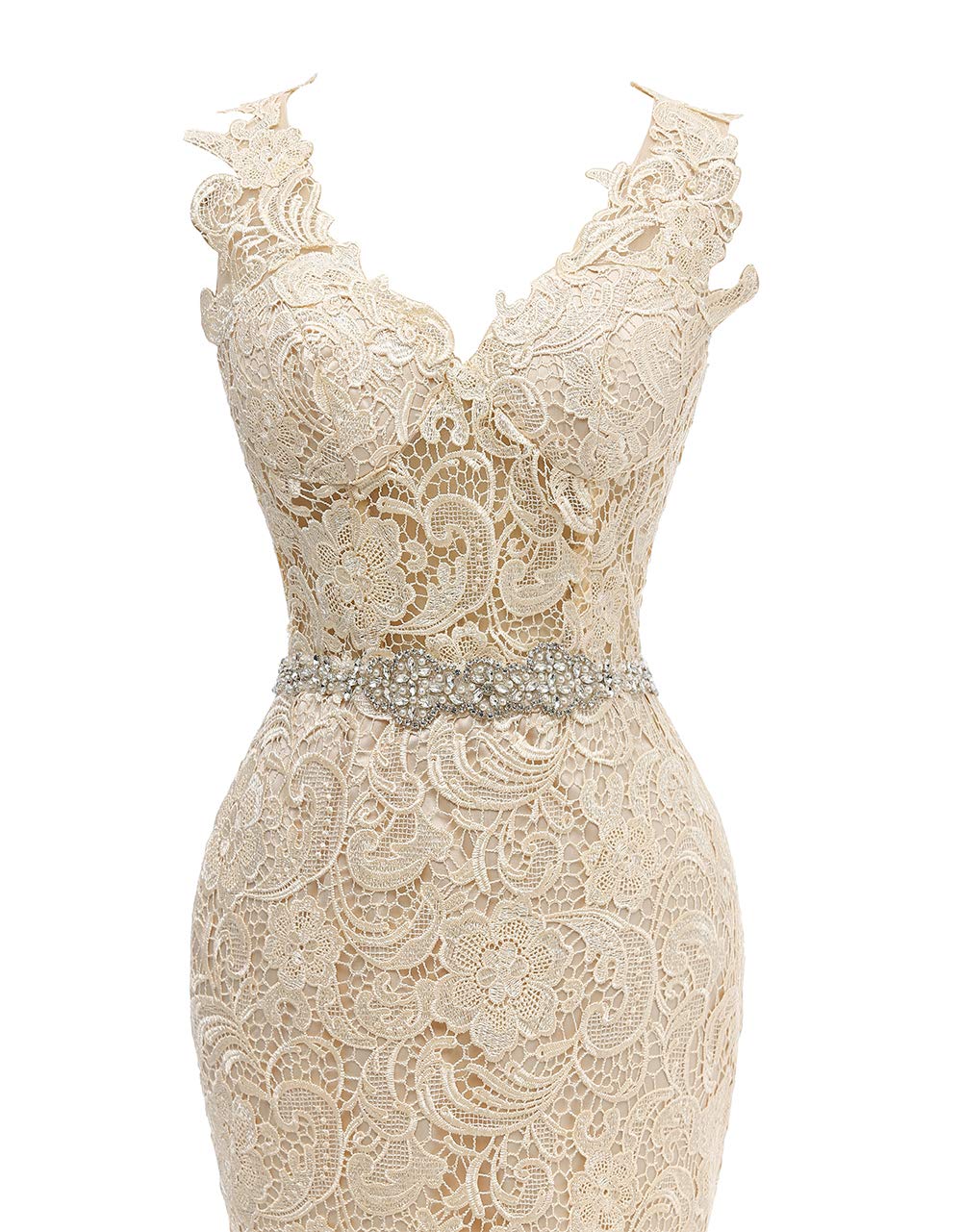 Elegant Mermaid Wedding Dress for Bride - Lace V-Neck Bridal Gown with Sash | Perfect for Beach, Church, and Formal Wedding Ceremonies