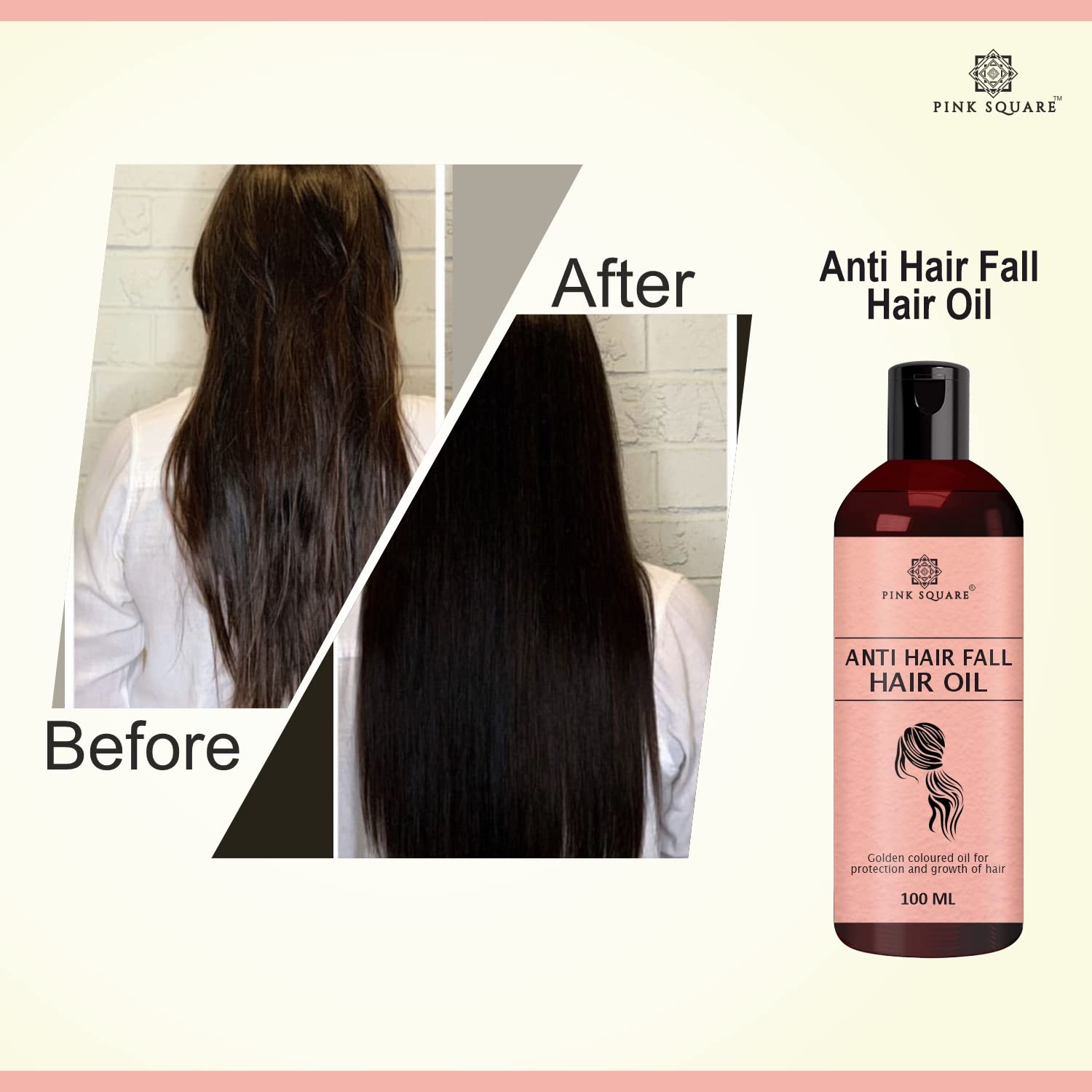 Pink Square Anti-Hair Fall Hair Oil - Non-Sticky Formula with Bhringraj & Amla for Hair Growth & Hair Loss Prevention - 100ml (Pack of 1) - Ideal for Daily Hair Care Routine for Women & Men