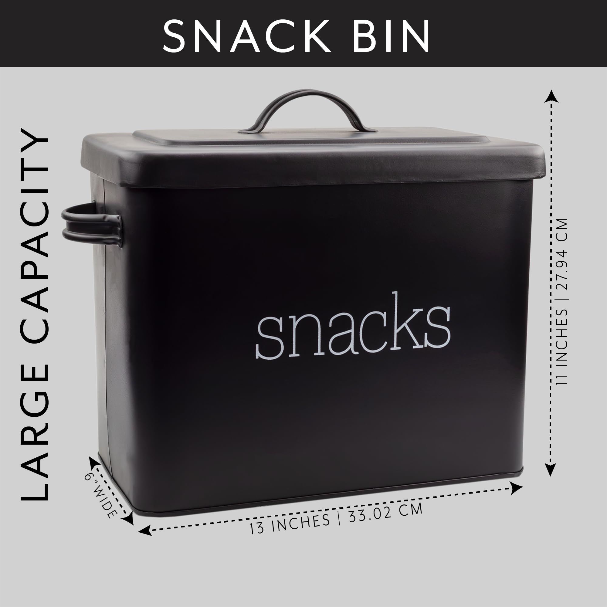 AuldHome Black Enamel Snack Bin - Modern Farmhouse Style Snack Container for Chips, Cookies & Candy | Perfect for Kitchen Counter, Pantry Organization & Party Serving