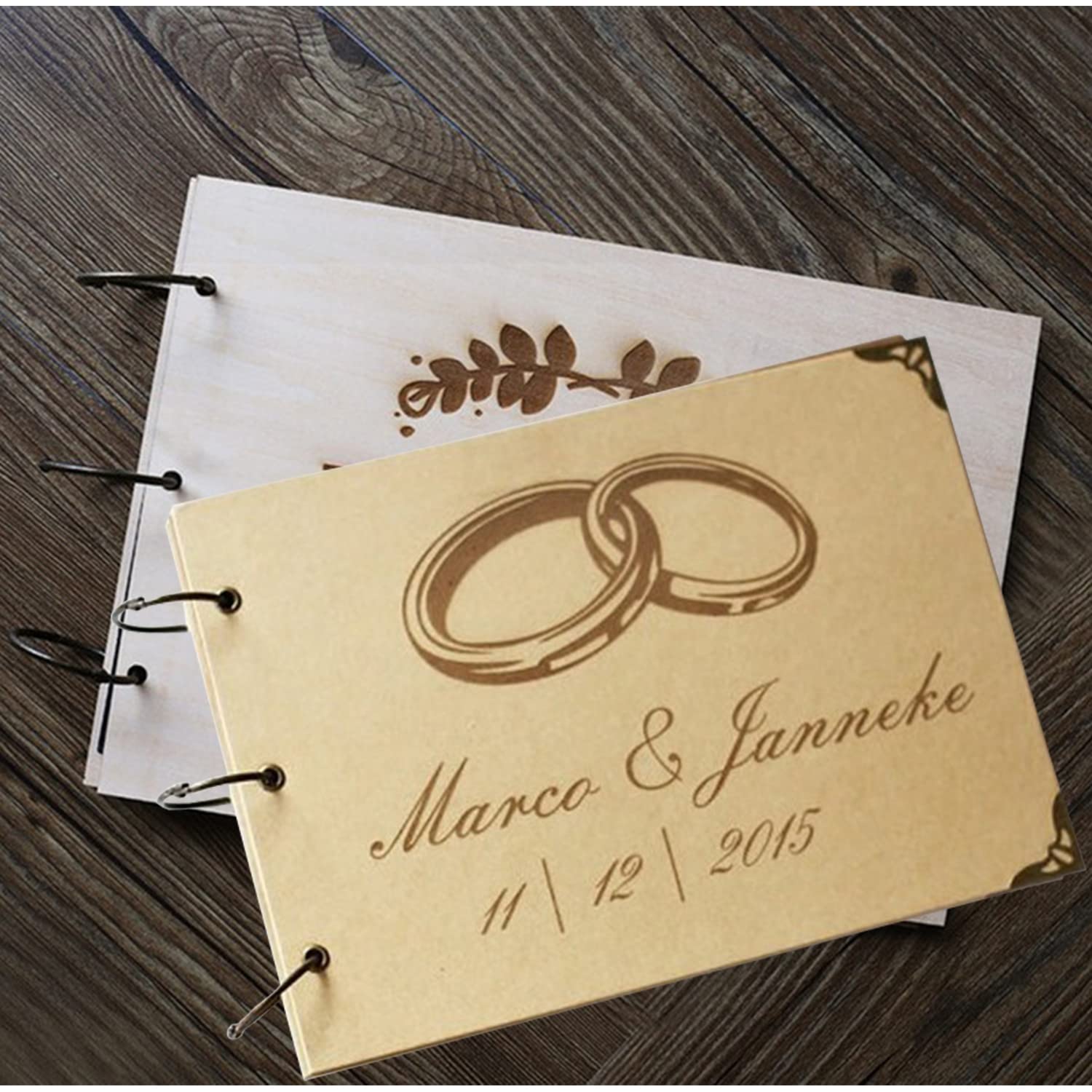 LEOSINDA Personalized Wood Wedding Guest Book - Custom Memorial Sign for Wedding Party, Marriage Message Keepsake | Perfect for Rustic, Vintage & Outdoor Weddings