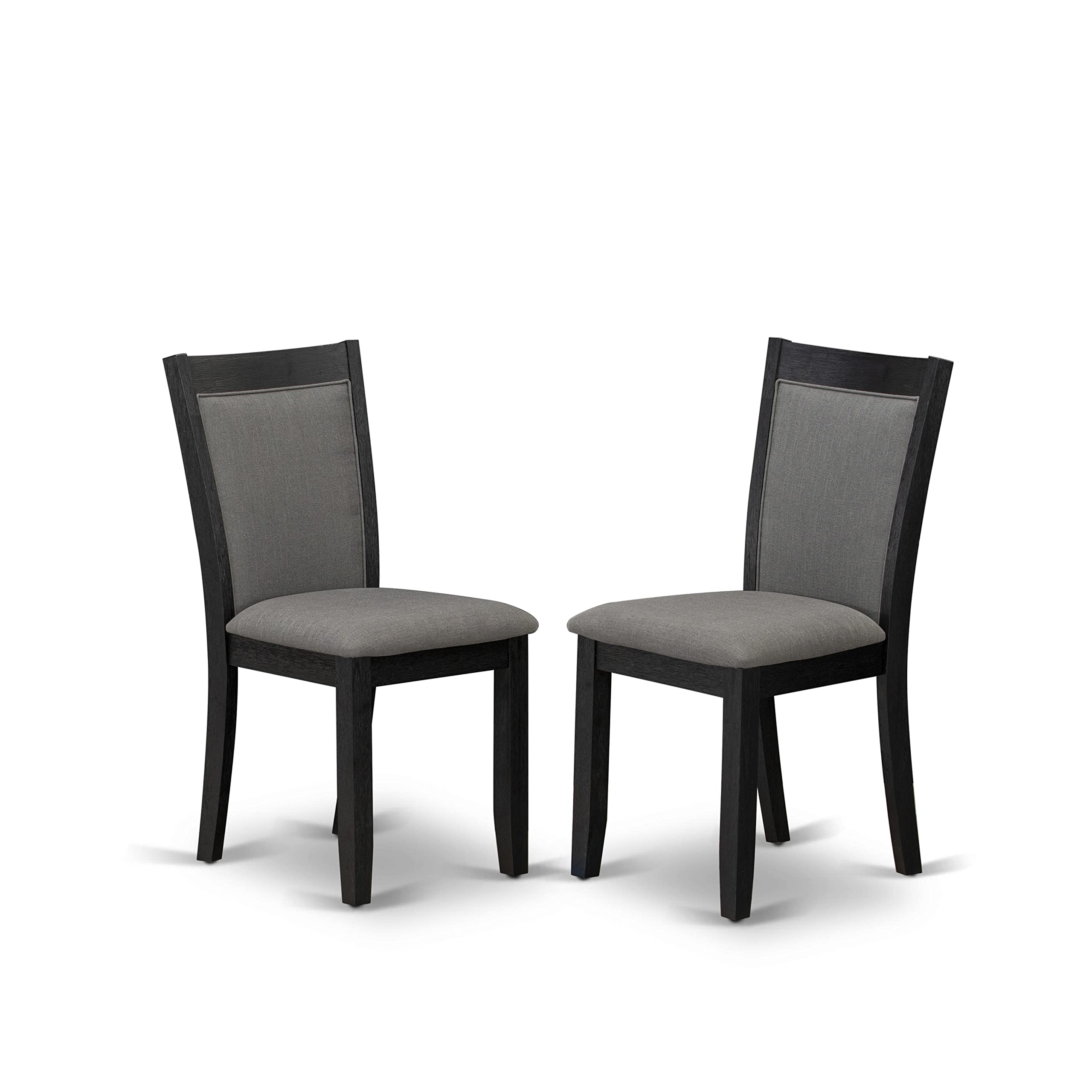 East West Furniture 3-Piece Small Dinette Set - 42x42 Inch Round Pedestal Dining Table with 2 Dark Gotham Grey Linen Upholstered Chairs, Wirebrushed Black Finish | Perfect for Small Spaces, Apartments, Breakfast Nooks & Cozy Dining Areas