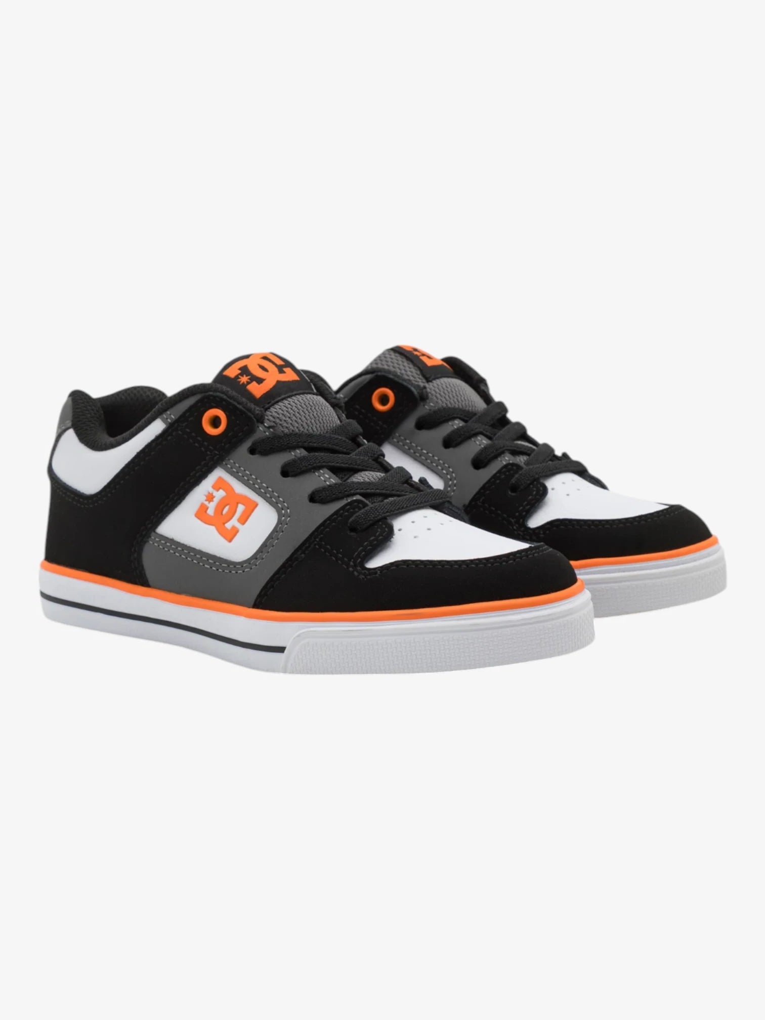 DC Kids Pure Elastic Sneakers - Black, White & Orange | Comfortable & Durable for School, Play & Everyday Wear