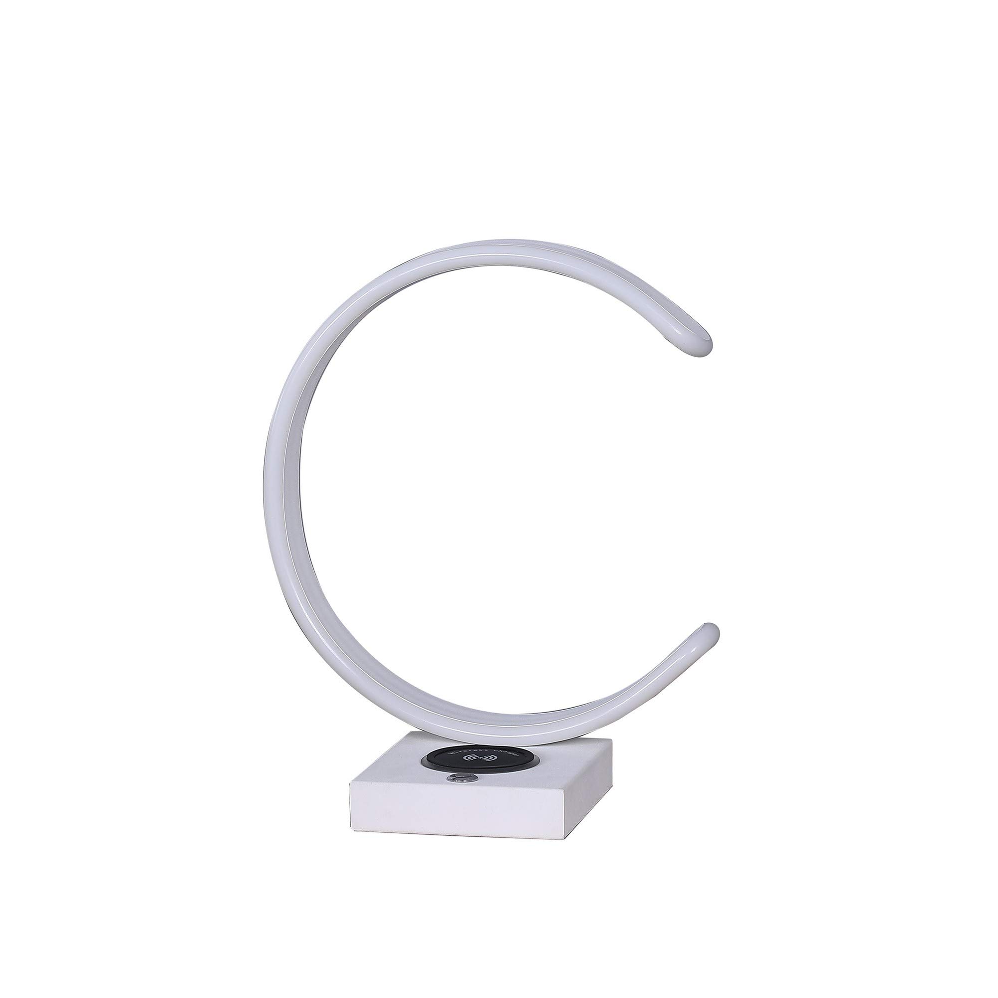 Benjara BM233926 13.5 x 6.25 x 10.5 Inch White Metal C-Shaped Table Lamp with USB Charging Port - Perfect for Bedroom, Living Room, Office & Study Desk Lighting