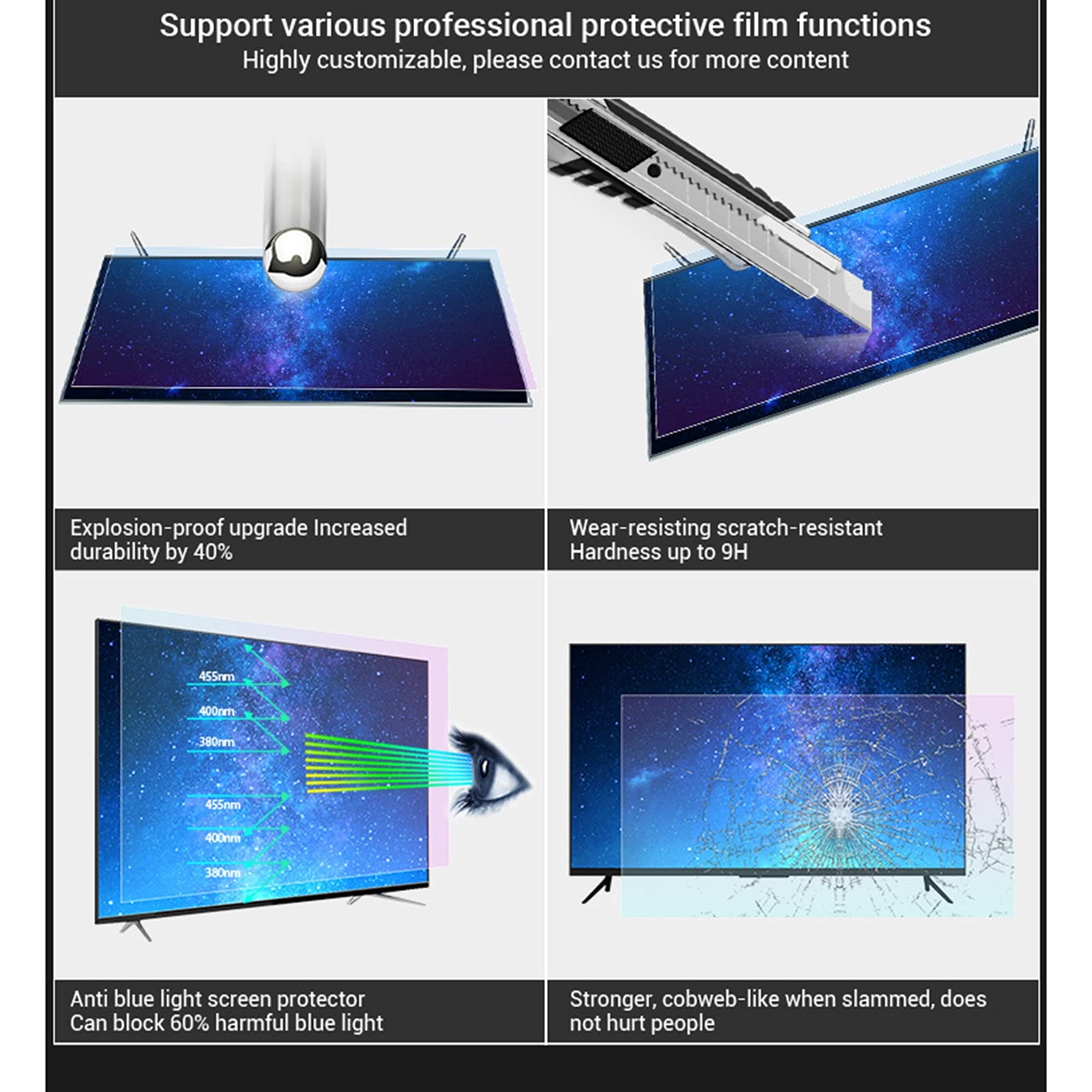 55 Inch Privacy Screen Monitor Protector - Anti Blue Light & Anti Shock Film for Laptop/TV/Computer - Matte Version (1221X689mm) | Perfect for Office, Gaming & Home Entertainment