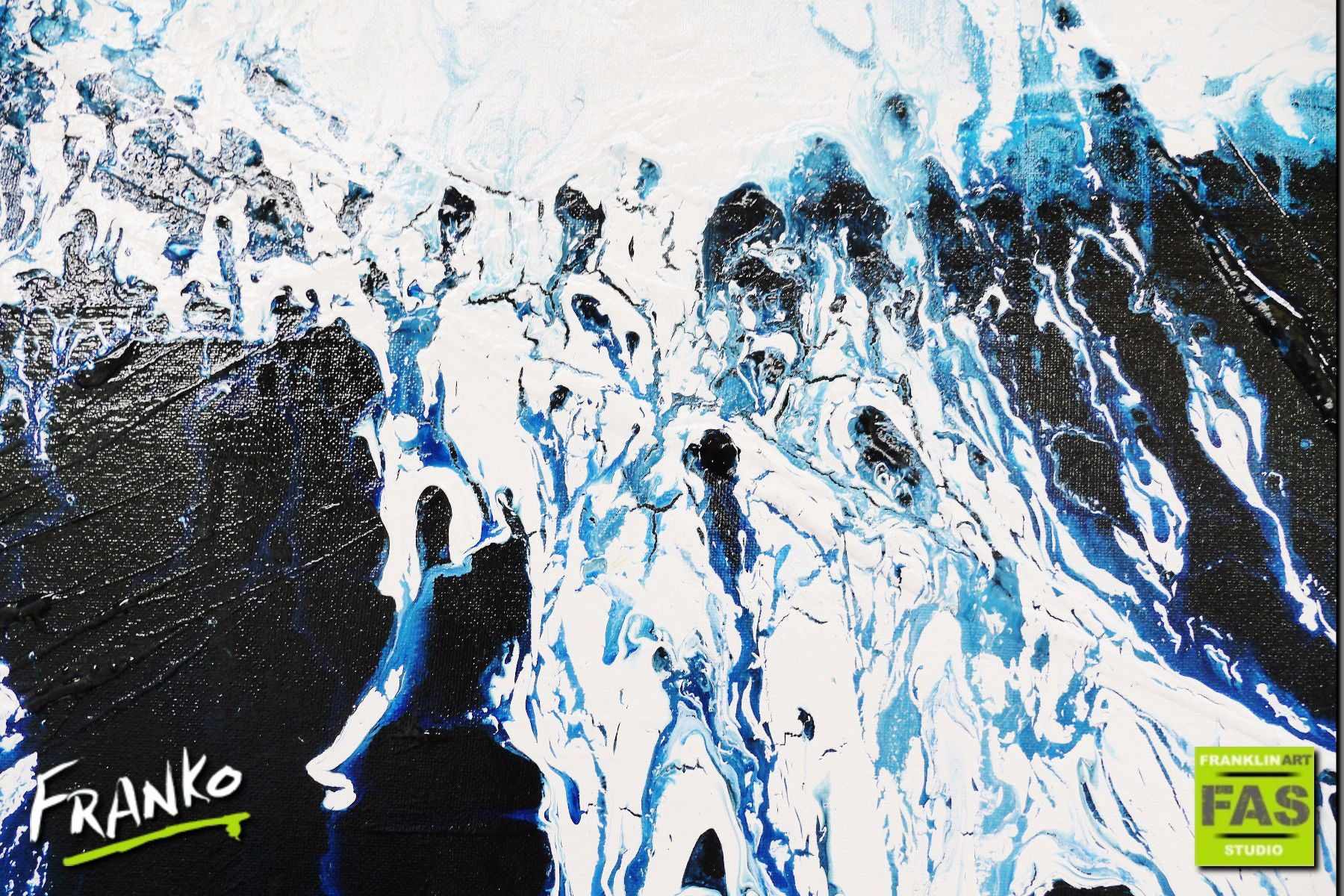 Prussian Blue Crush 200cm x 80cm Abstract Canvas Art Painting - Modern Blue Wall Decor for Living Room, Bedroom & Office
