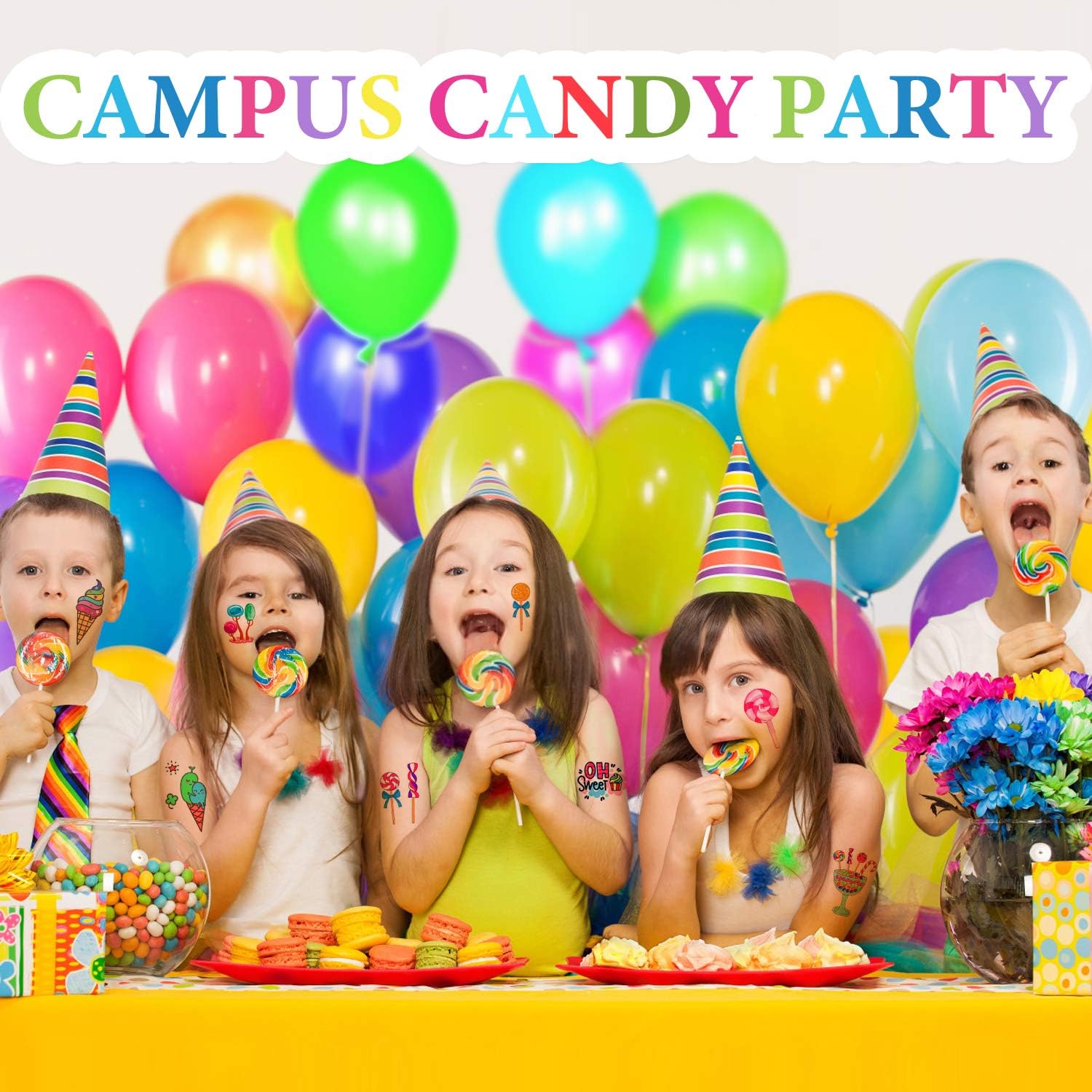 130pcs Kids Temporary Tattoos - Ice Cream & Candy Themed Fake Tattoos for Birthday Parties, Halloween Goodie Bags, Party Favors & Decorations - Perfect for Kids' Events, Classroom Rewards & Summer Camp Activities