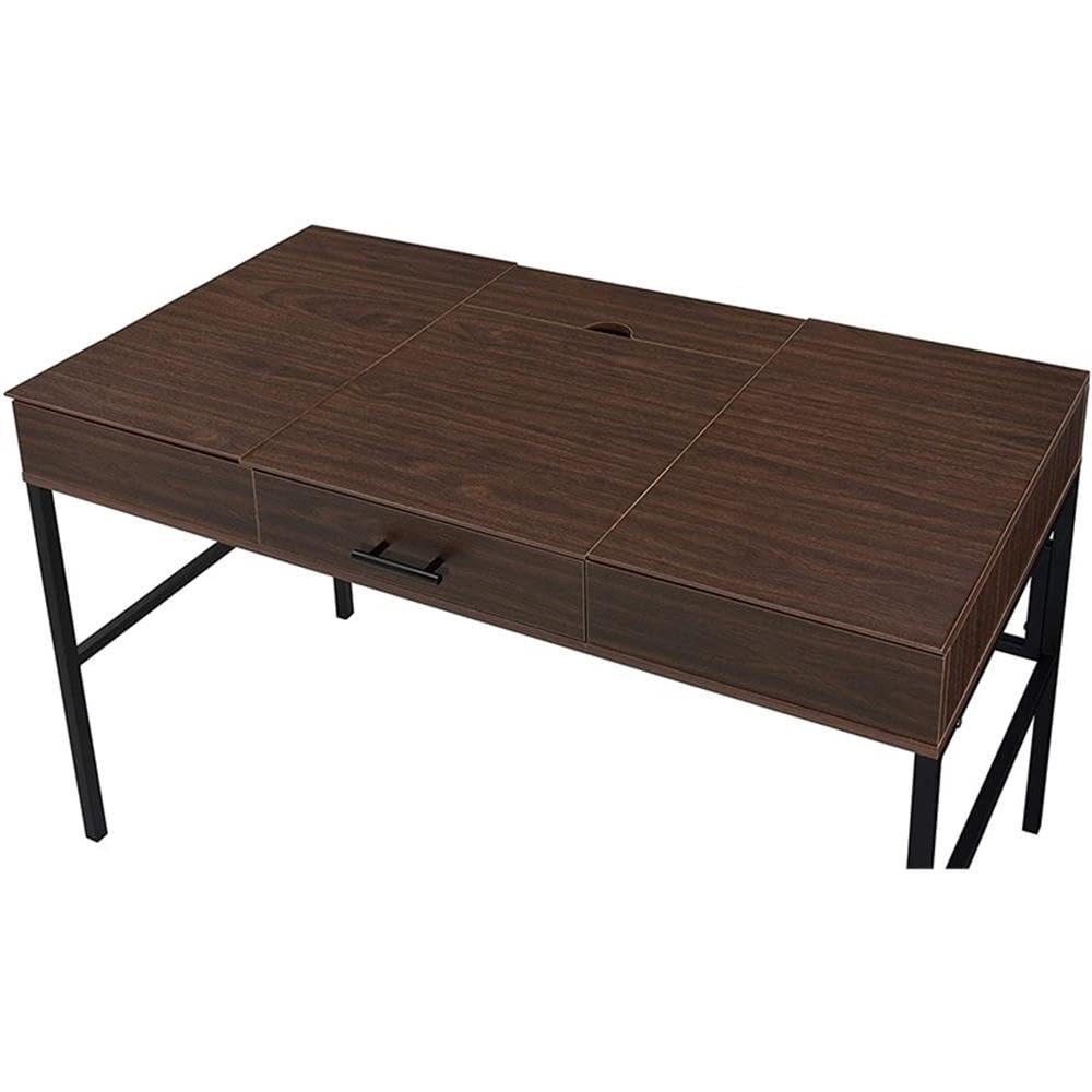 Acme Verster Oak & Black Wooden Writing Desk with USB Port - Home Office Storage Desk for Study, Work, and Remote Learning