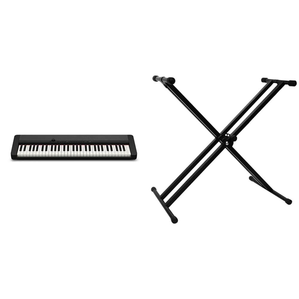 Casio CT-S1BK 61-Key Portable Keyboard with ChromaCast Double Braced X-Style Pro Stand - Lightweight Digital Piano for Beginners, Home Studio & Live Performances