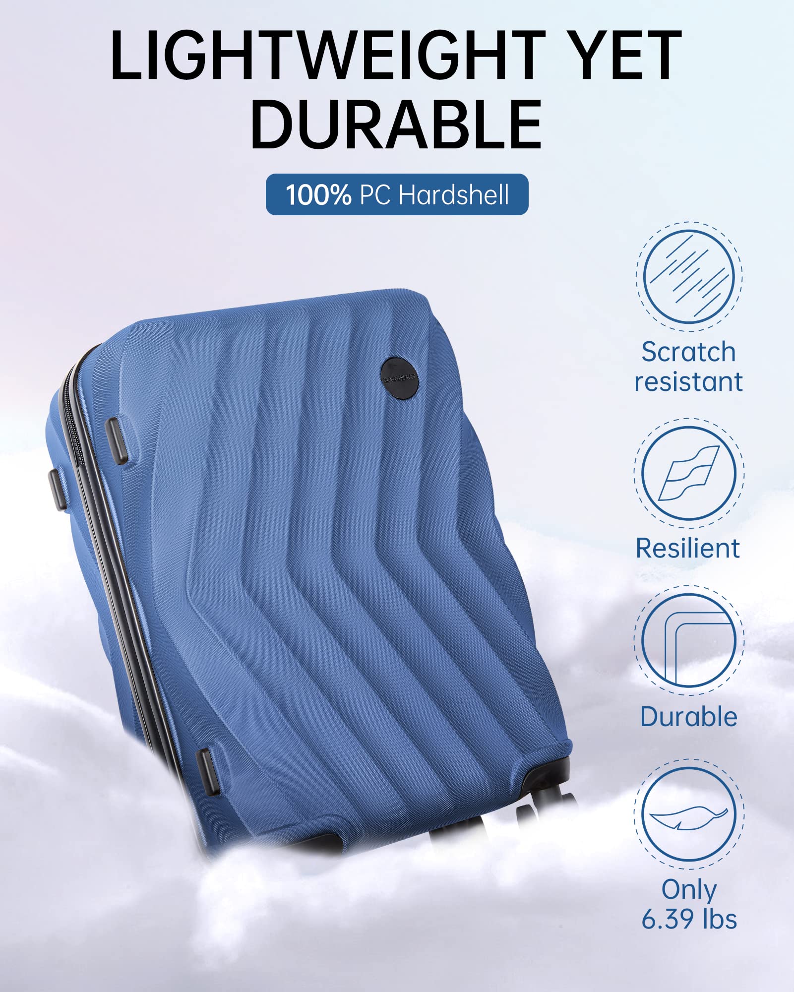 BAGSMART 20 Inch Carry On Luggage - Airline Approved Hardside Spinner Suitcase (22x14x9 Inches) Lightweight PC Travel Luggage for Men & Women in Navy Blue - Perfect for Business Trips & Weekend Getaways