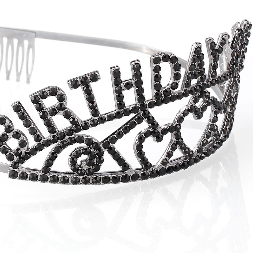 Elegant Black Birthday Tiara for Women - Rhinestone Crystal Crown Headband | Perfect for Birthday Parties, Bachelorette, Bridal Showers & Special Occasions