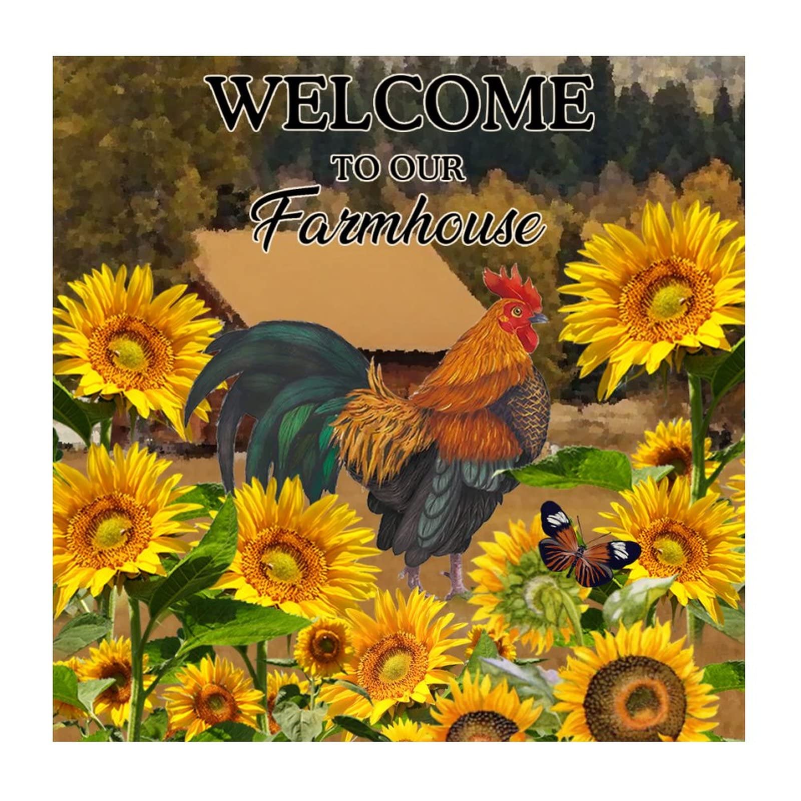 Farmhouse Vinyl Wall Quotes Stickers - Funny Welcome Sign with Rooster & Chicken Design - Bathroom, Kids Room, School & Mirror Decor - Peel & Stick Wall Art for Home & Office