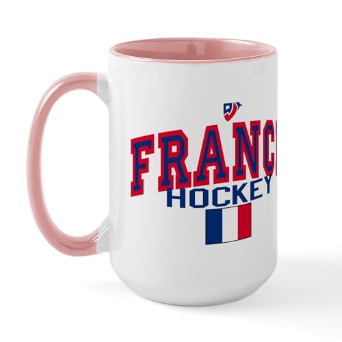 White/Pink Inside - FR France Hockey Large Mug