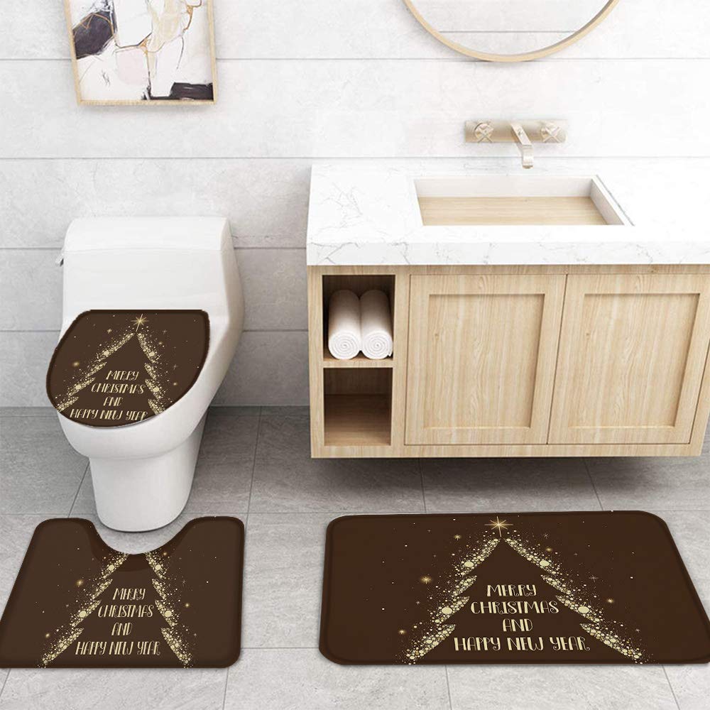 4PCS Non-Slip Bath Mat Set - Christmas Tree Design for Holiday Bathroom Decor - Perfect for Festive Home Decorating