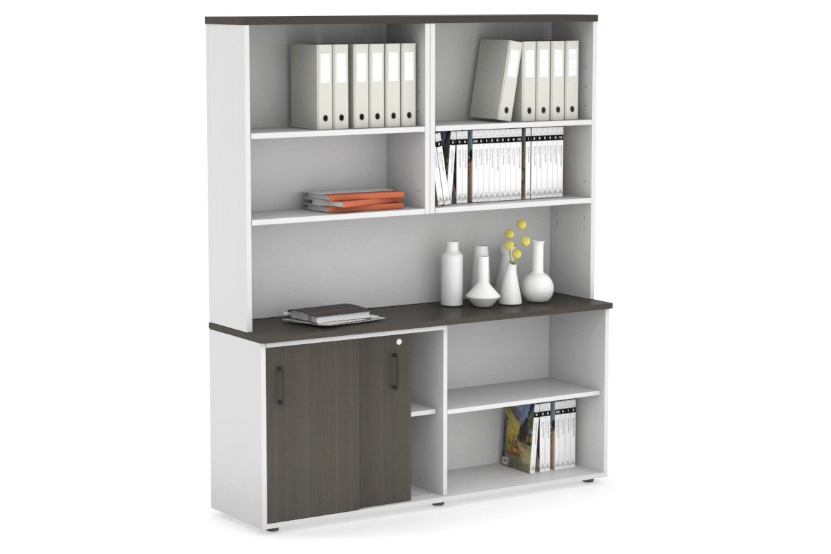 Modern 2-Door Sliding Credenza with Open Storage Hutch - Stylish Home Office & Living Room Furniture for Organization & Display