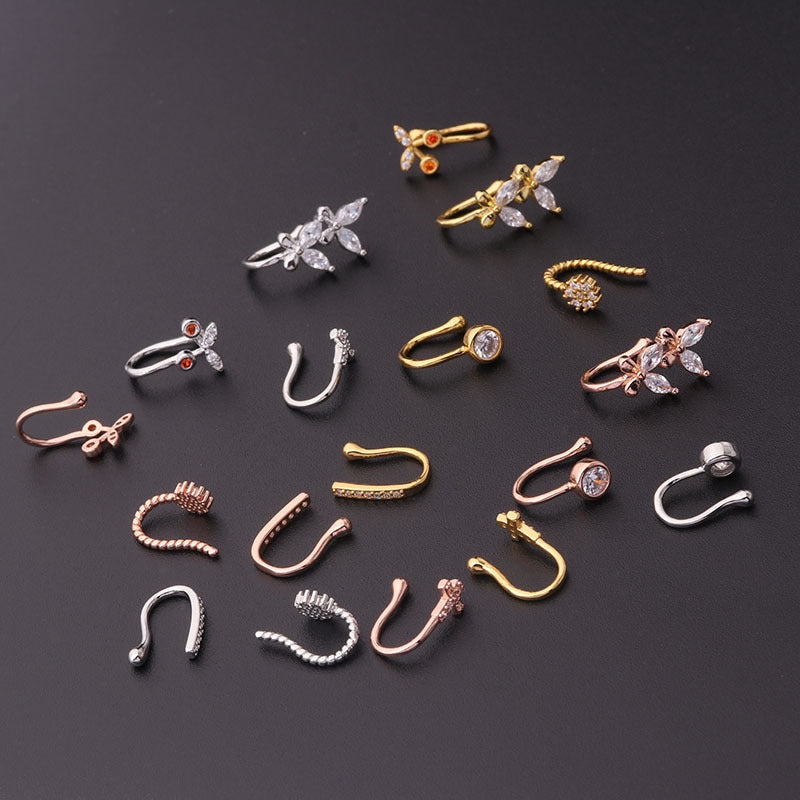 18K Rose Gold Cherry Fake Nose Ring - No Piercing Clip On Nose Stud - Perfect for Parties, Cosplay & Everyday Fashion Accessories