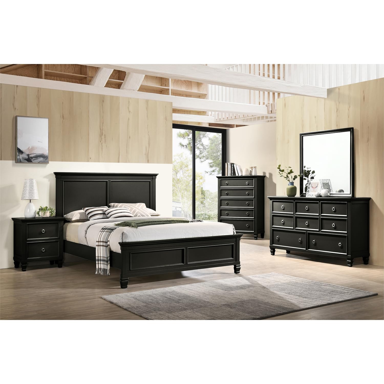 Tamarack Wood 2-Drawer Nightstand - Classic Black Bedside Table with Storage for Bedroom, Living Room & Office Furniture