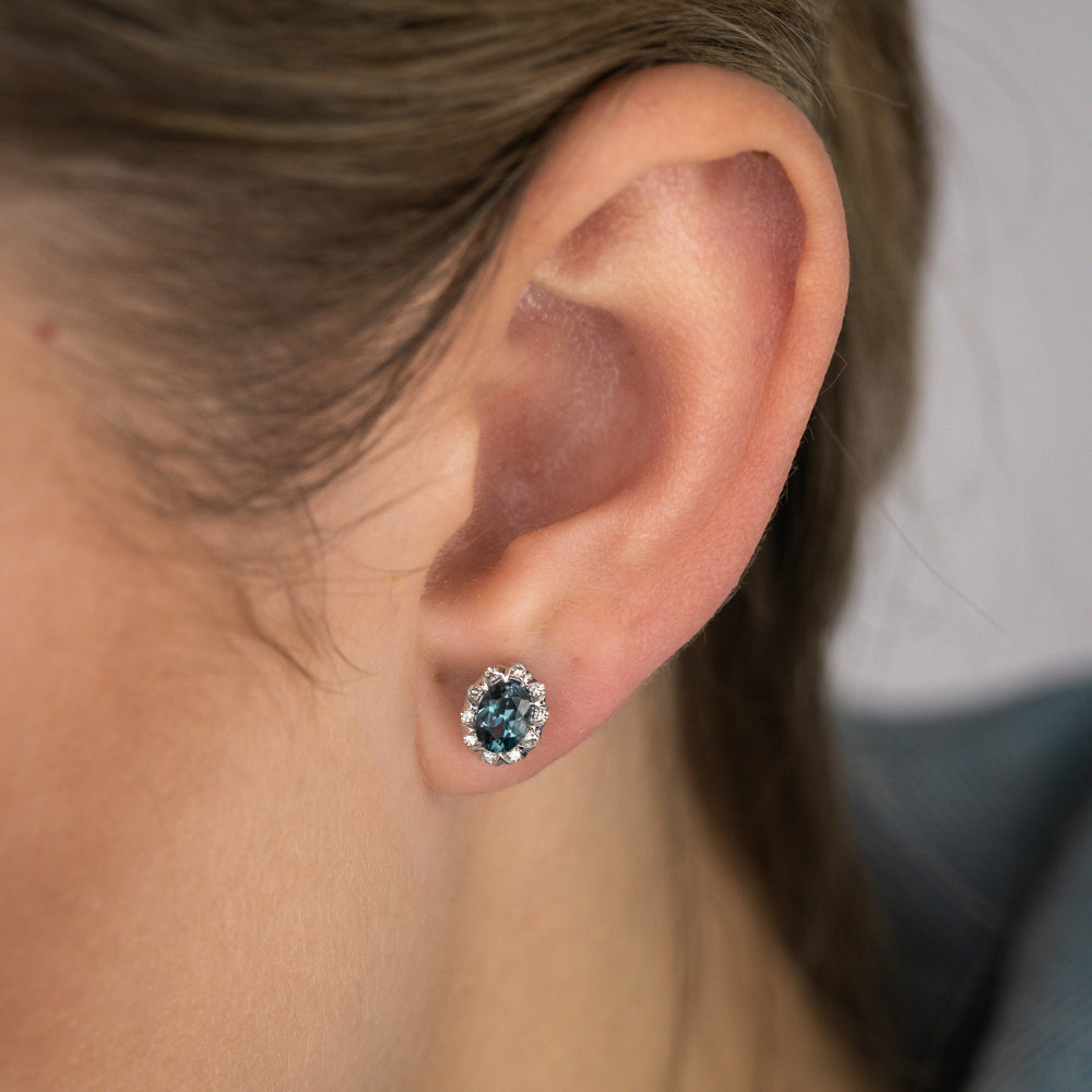 1.10 Carat London Blue Topaz & Diamond Stud Earrings in 9K White Gold - Elegant Jewelry for Women, Perfect for Weddings, Anniversaries & Special Occasions