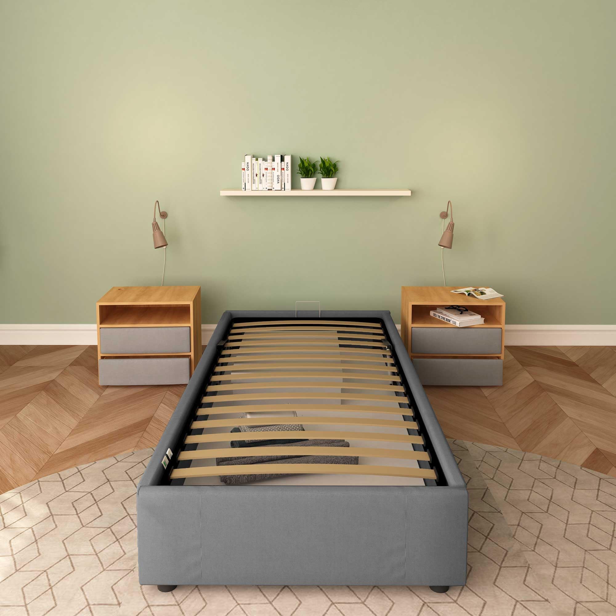 Baldiflex Cloe Square and Half Bed with Fabric Storage Container, No Headboard, Slatted Base for Mattresses, 100 x 200 cm, Anthracite Gray - Perfect for Small Bedrooms, Guest Rooms & Space-Saving Storage Solutions