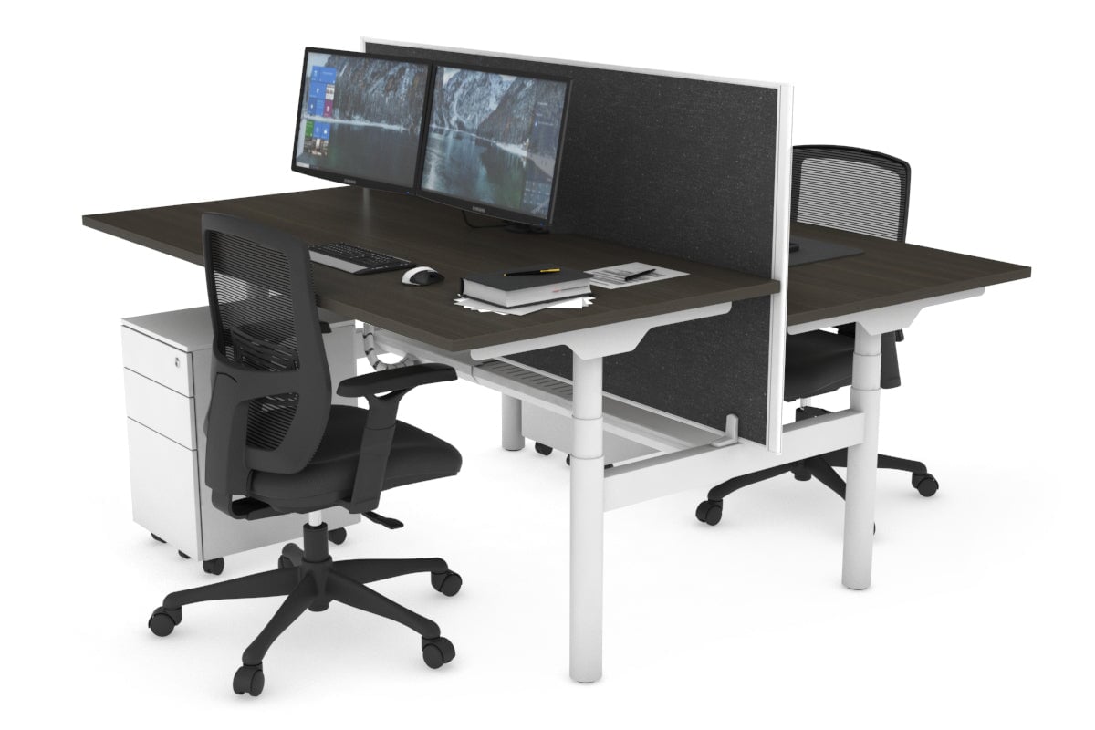 Flexi Premium Height Adjustable 2-Person H Bench Workstation - White Frame [1200L x 800W with Cable Management] - Ideal for Office, Home Workspace & Collaborative Environments