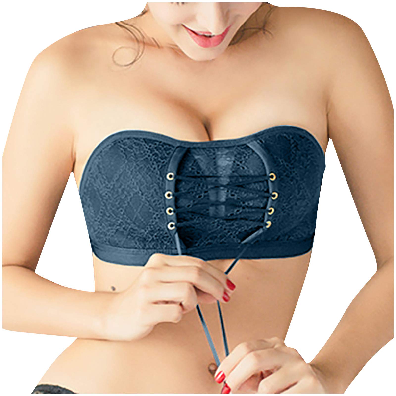 Strapless Lace Bandeau Bra for Women - Comfortable Everyday Underwear with Adjustable Drawstring | Perfect for Weddings, Date Nights & Layering Under Tops