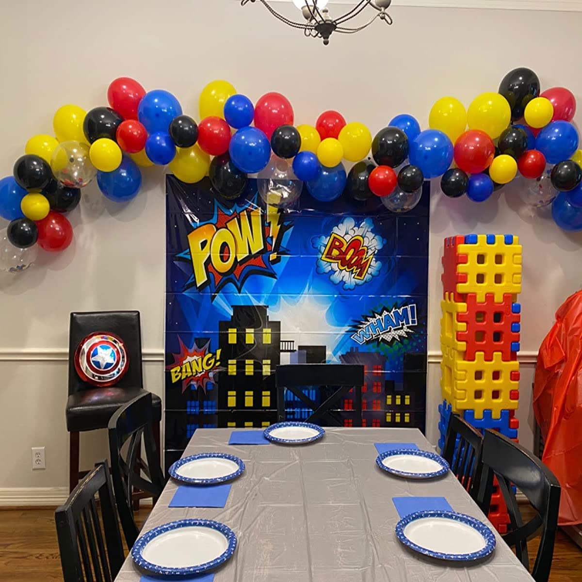 109pcs Red Yellow Dark Blue Black Balloons Garland Kit with Confetti Balloons - Superhero Avengers Party Decorations for Carnival, Circus, Birthday & Baby Shower | Perfect for Kids' Superhero Themed Parties, Baby Showers & Festive Events