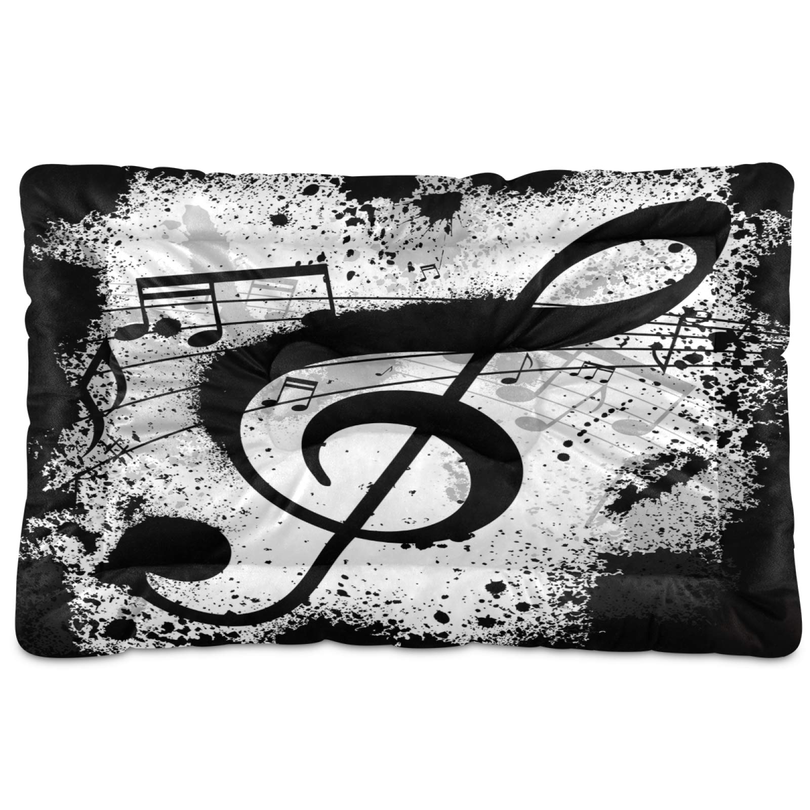 Black Music Notes Dog Bed & Cat Bed - Rectangle Ultra Soft Comfortable Pet Bed for Small Medium Large Dogs - Calming Plush Pet Mat 36x24 Inches - Perfect for Living Room, Bedroom & Pet Nursery